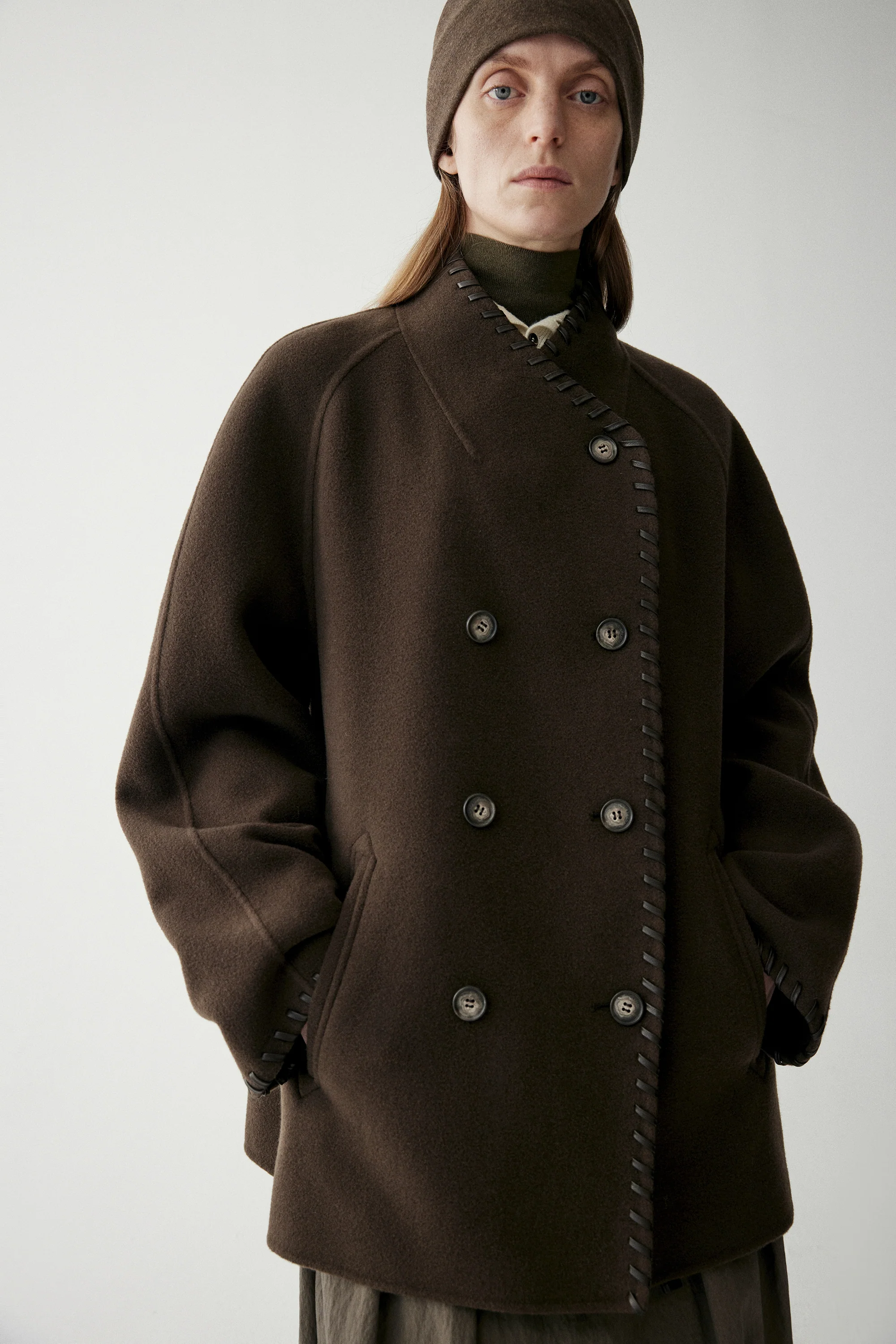 Leather Trimmed Wool Coat - Image 8