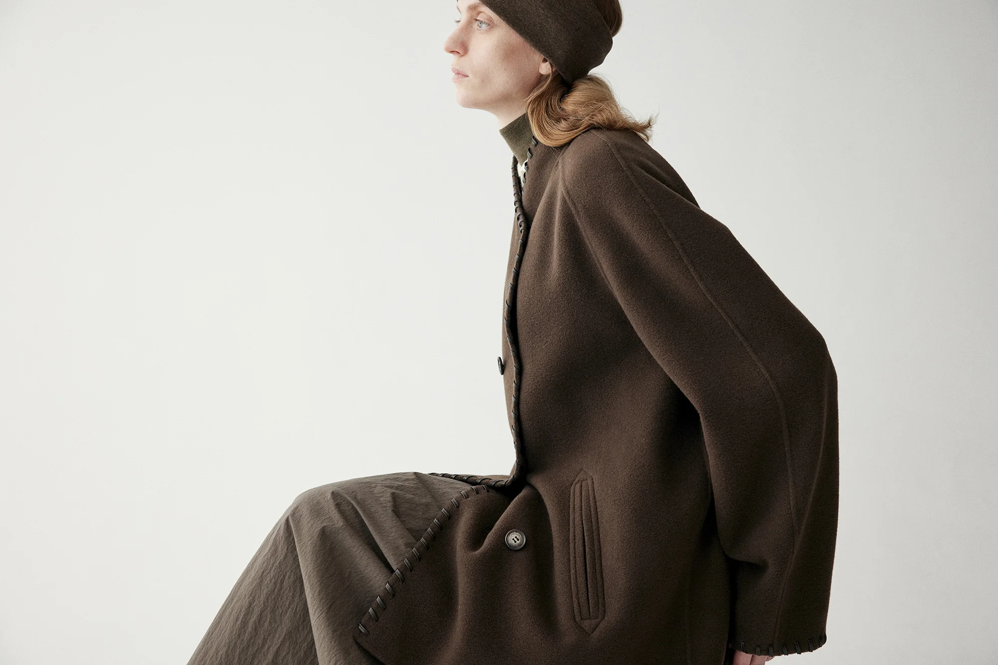 Leather Trimmed Wool Coat - Image 9