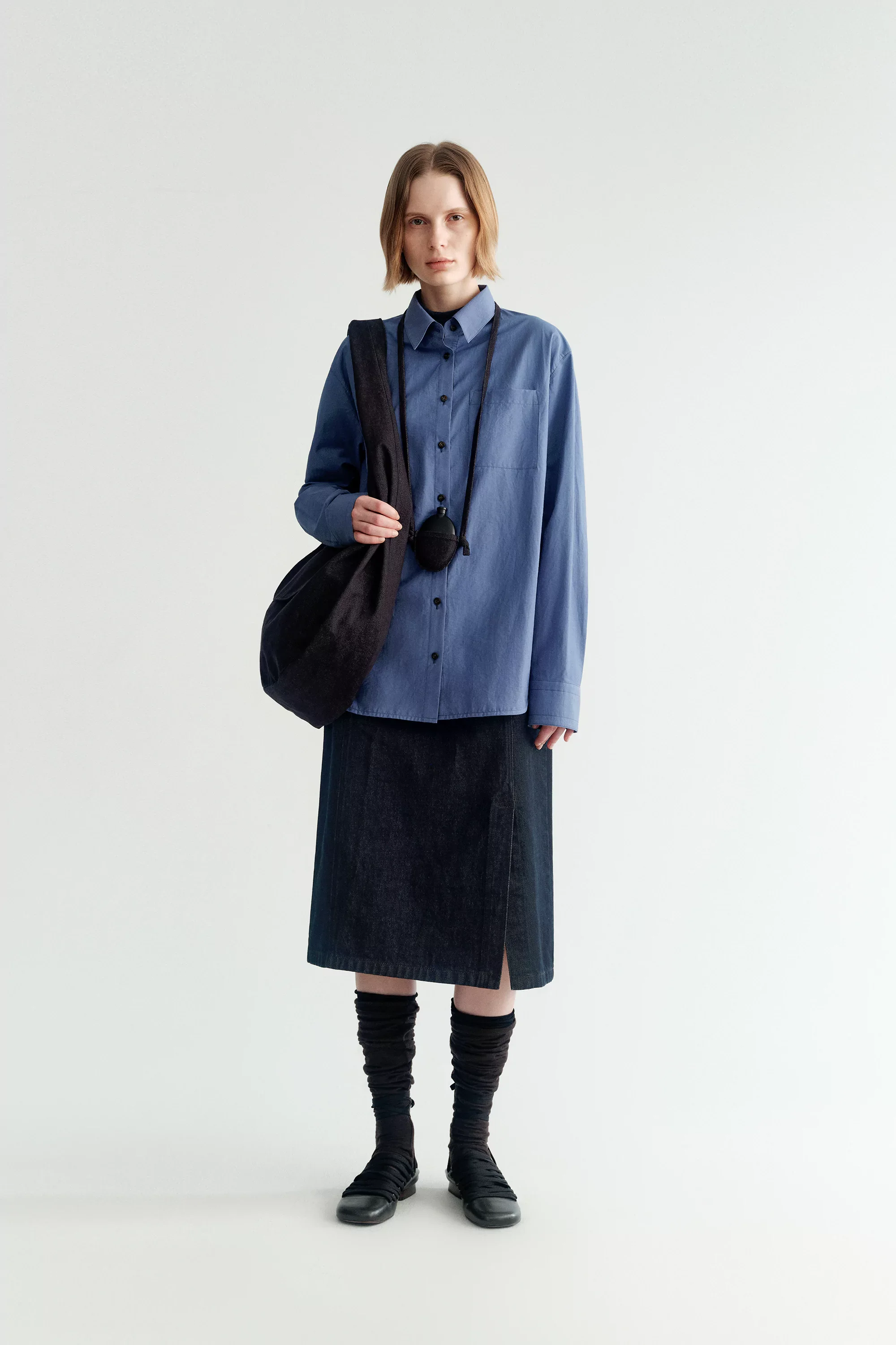 Side-slit Denim Midi Skirt