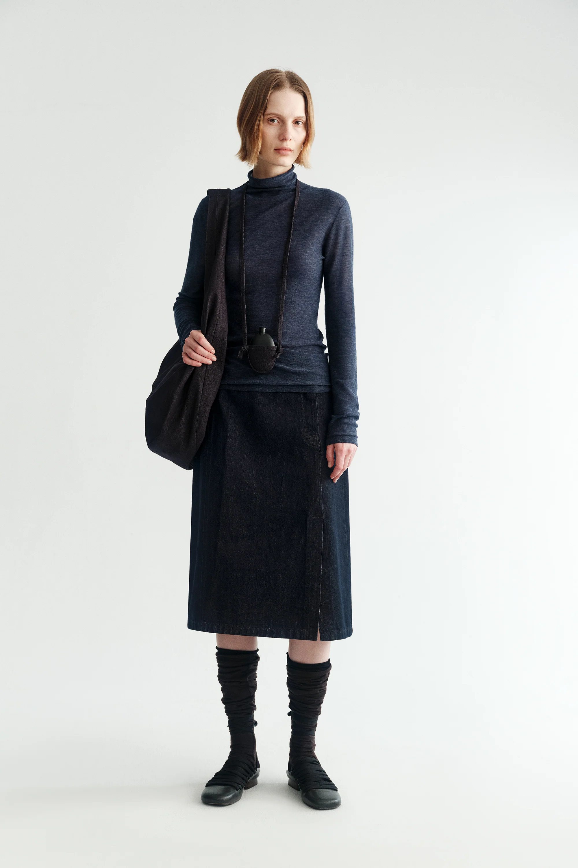 Side-slit Denim Midi Skirt - Image 14