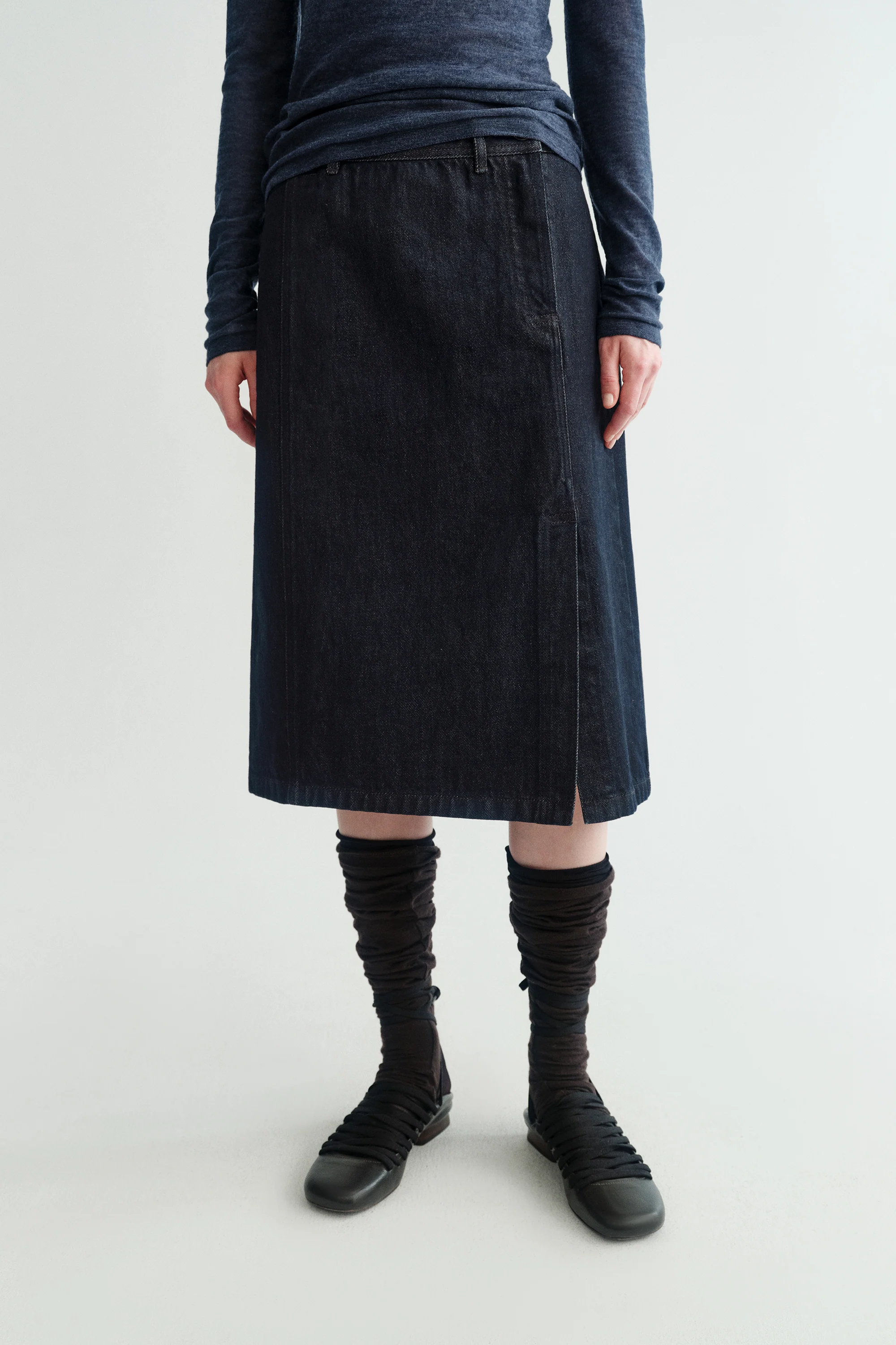 Side-slit Denim Midi Skirt - Image 15