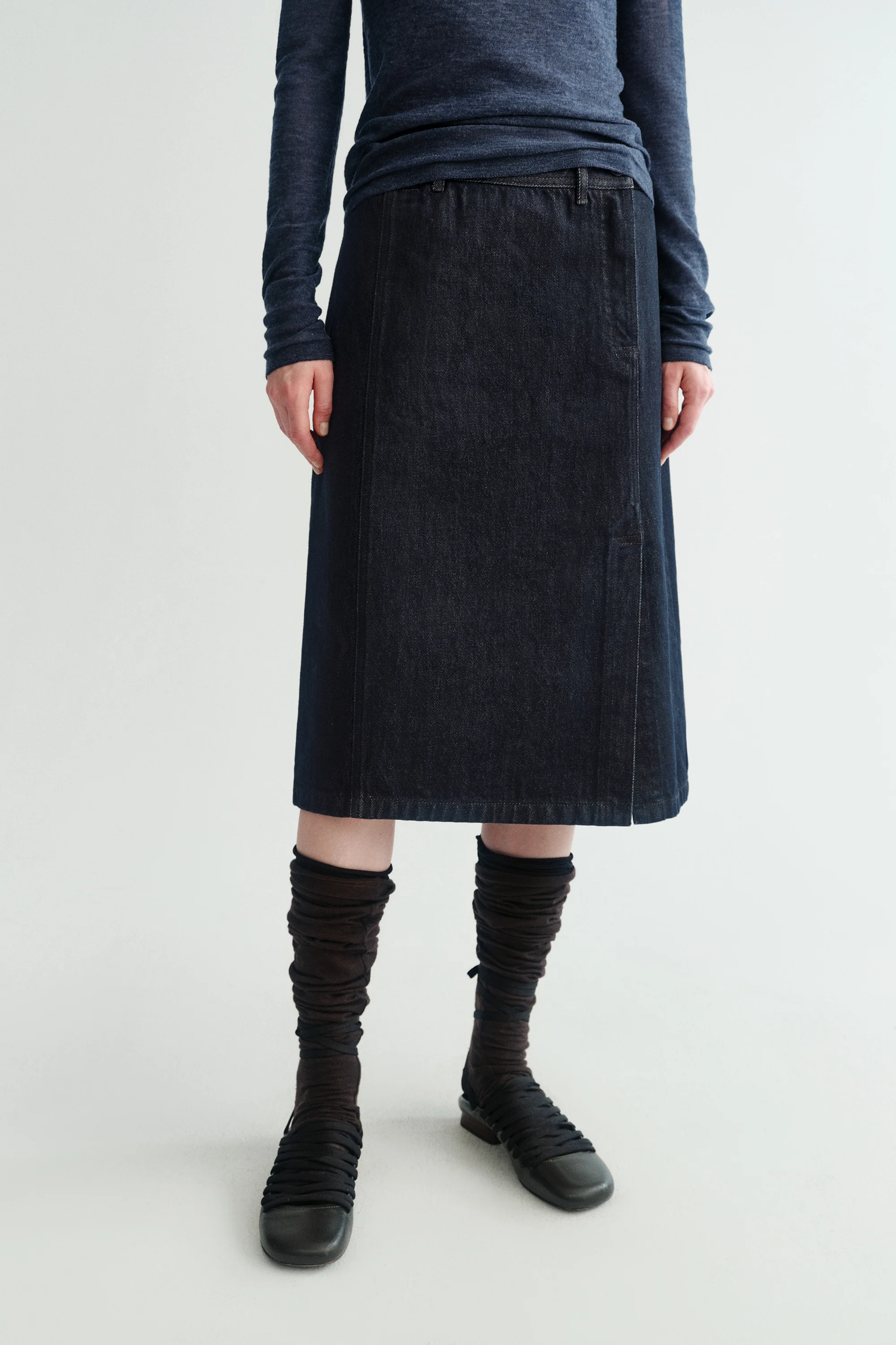 Side-slit Denim Midi Skirt - Image 16