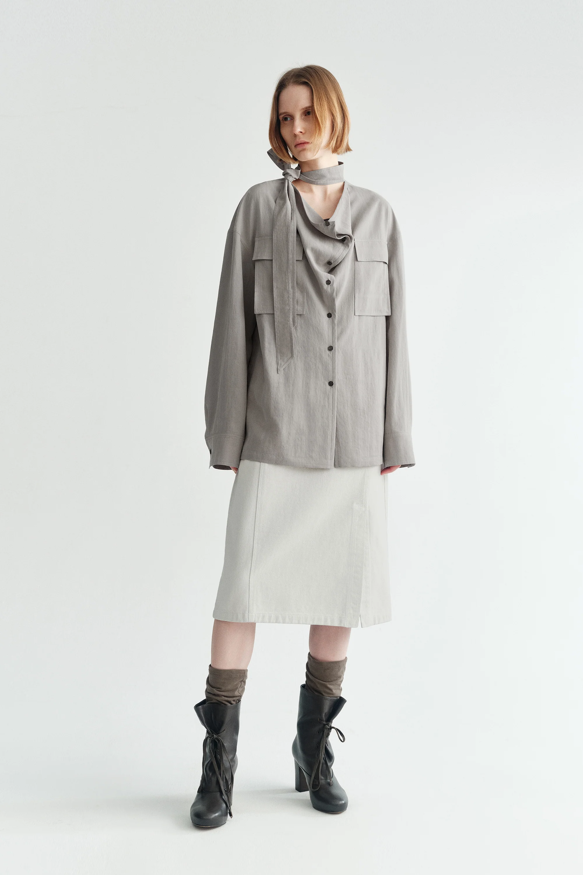 Side-slit Denim Midi Skirt - Image 2