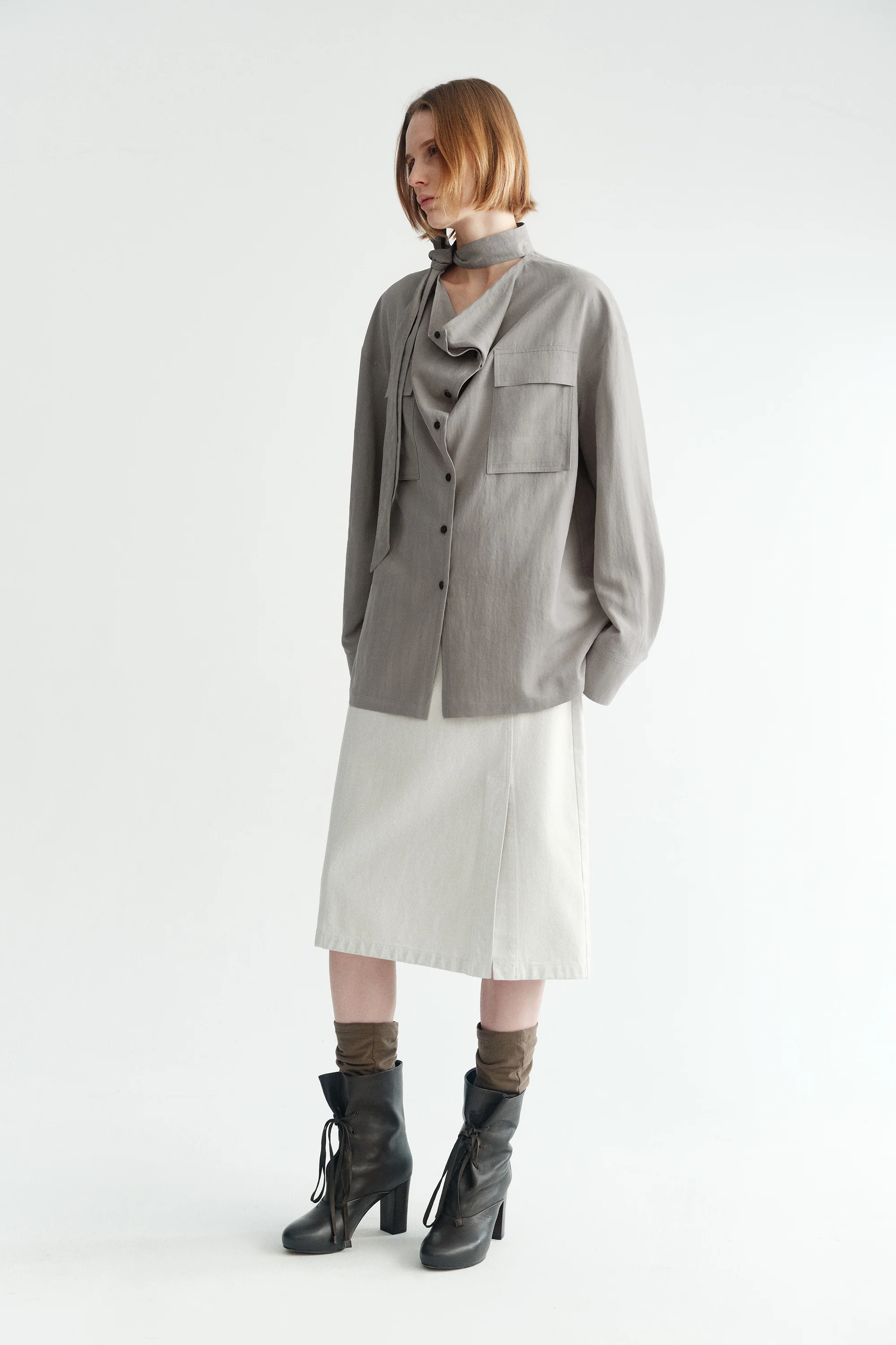 Side-slit Denim Midi Skirt - Image 3