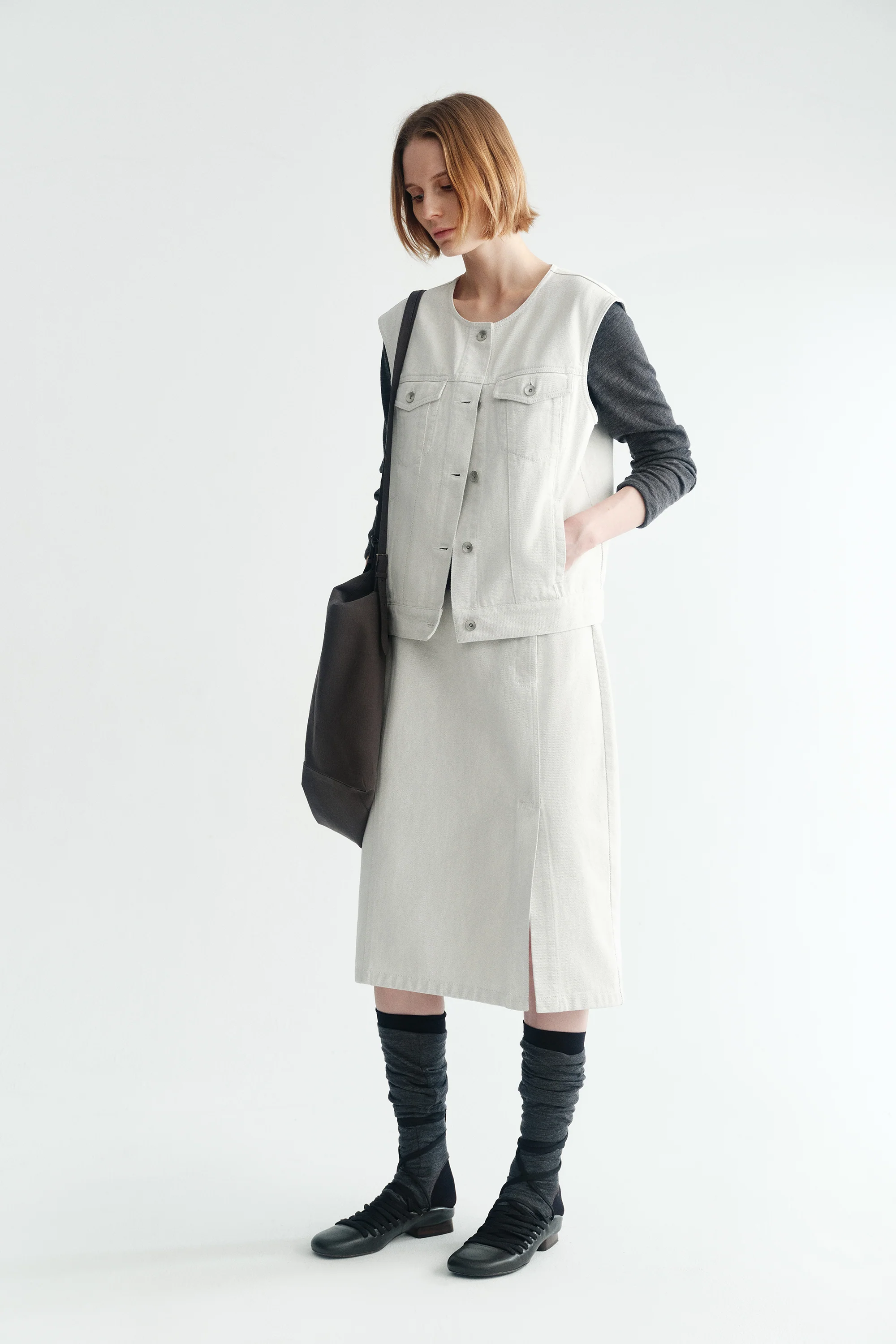 Side-slit Denim Midi Skirt - Image 6