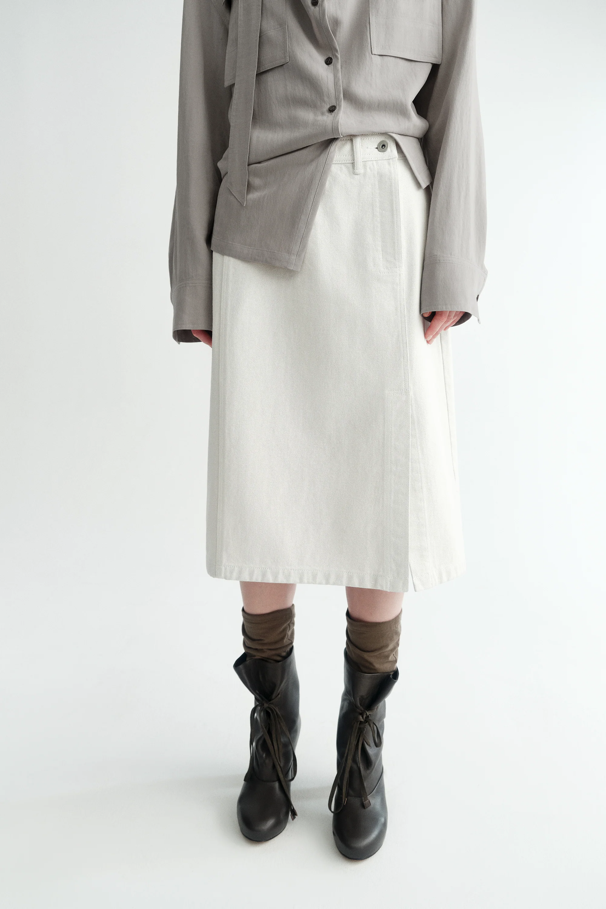 Side-slit Denim Midi Skirt - Image 7