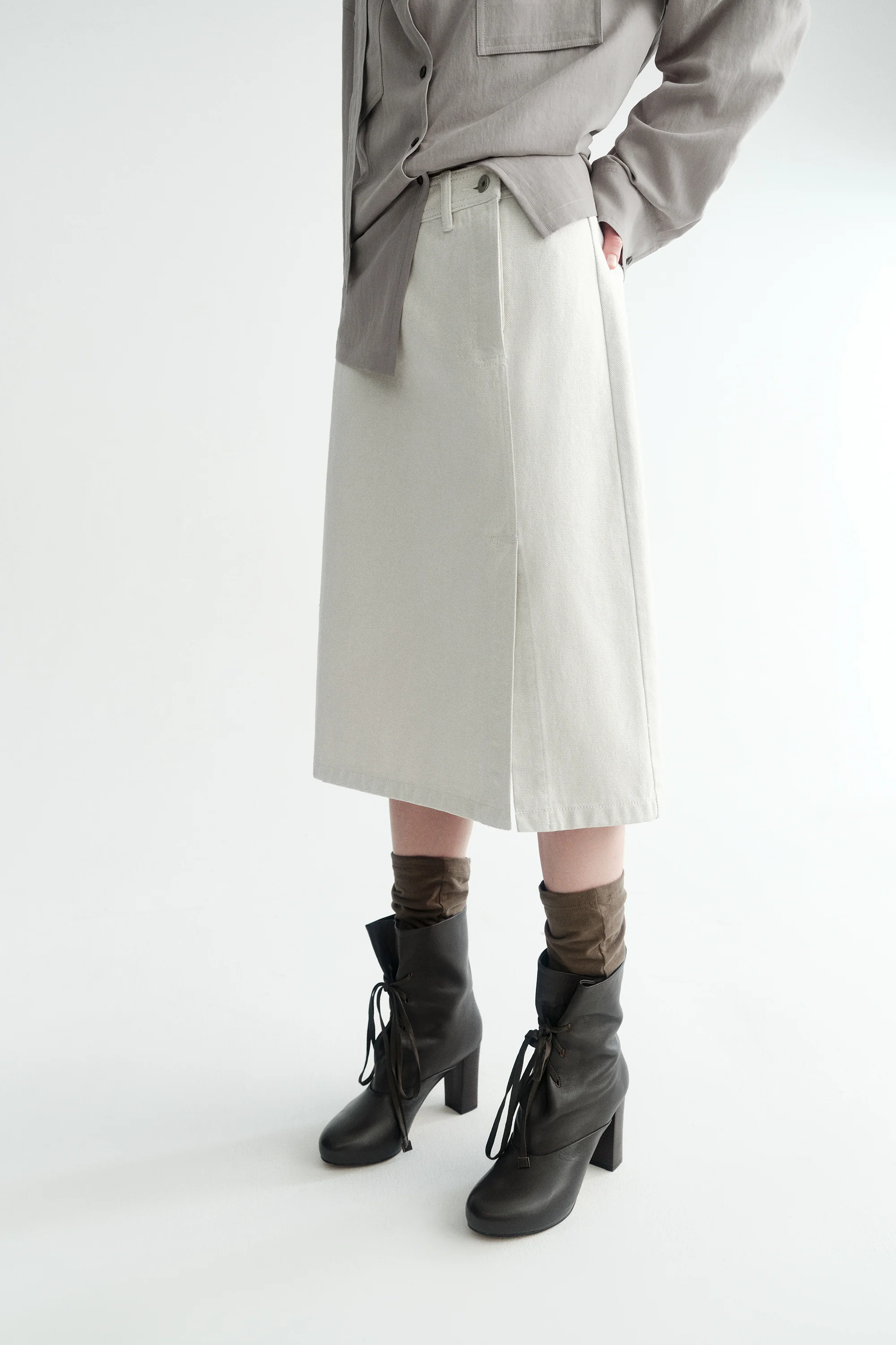 Side-slit Denim Midi Skirt - Image 8