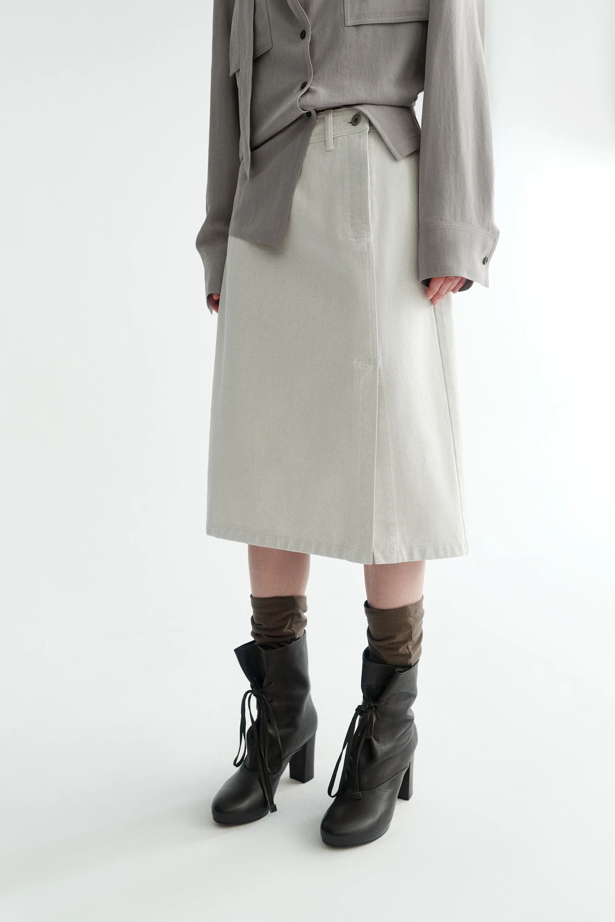Side-slit Denim Midi Skirt - Image 9