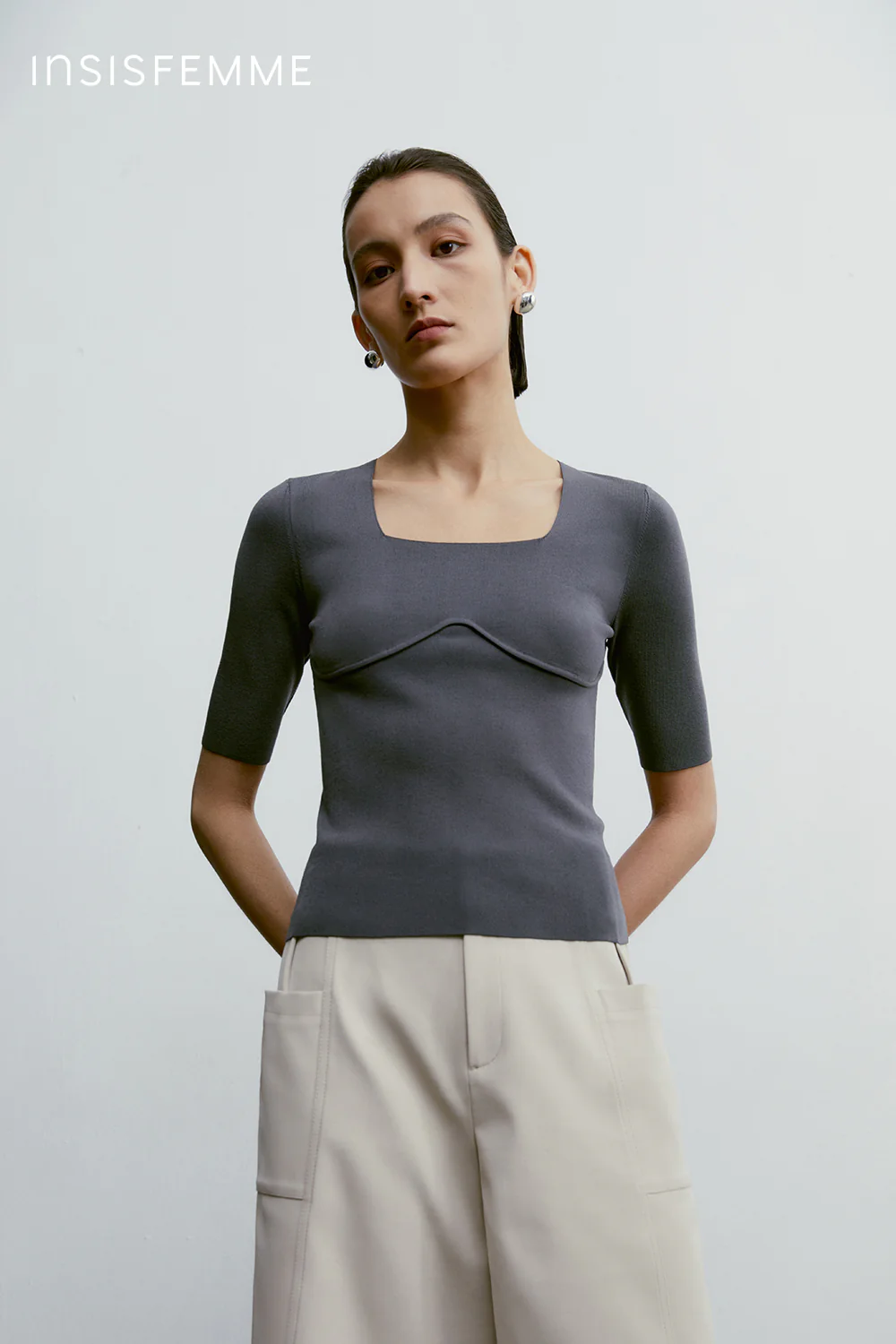 [Final Sale] Square-neck Knitted Tee - Image 3