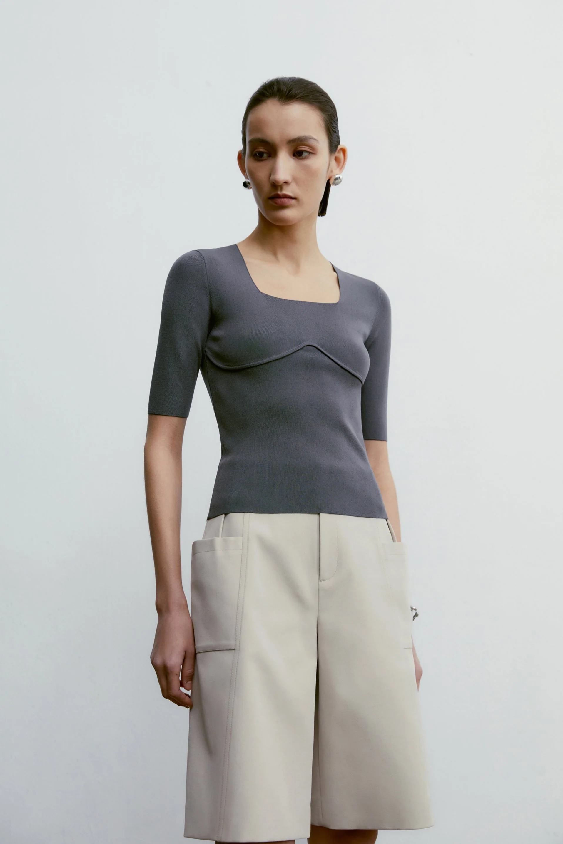 [Final Sale] Square-neck Knitted Tee - Image 31