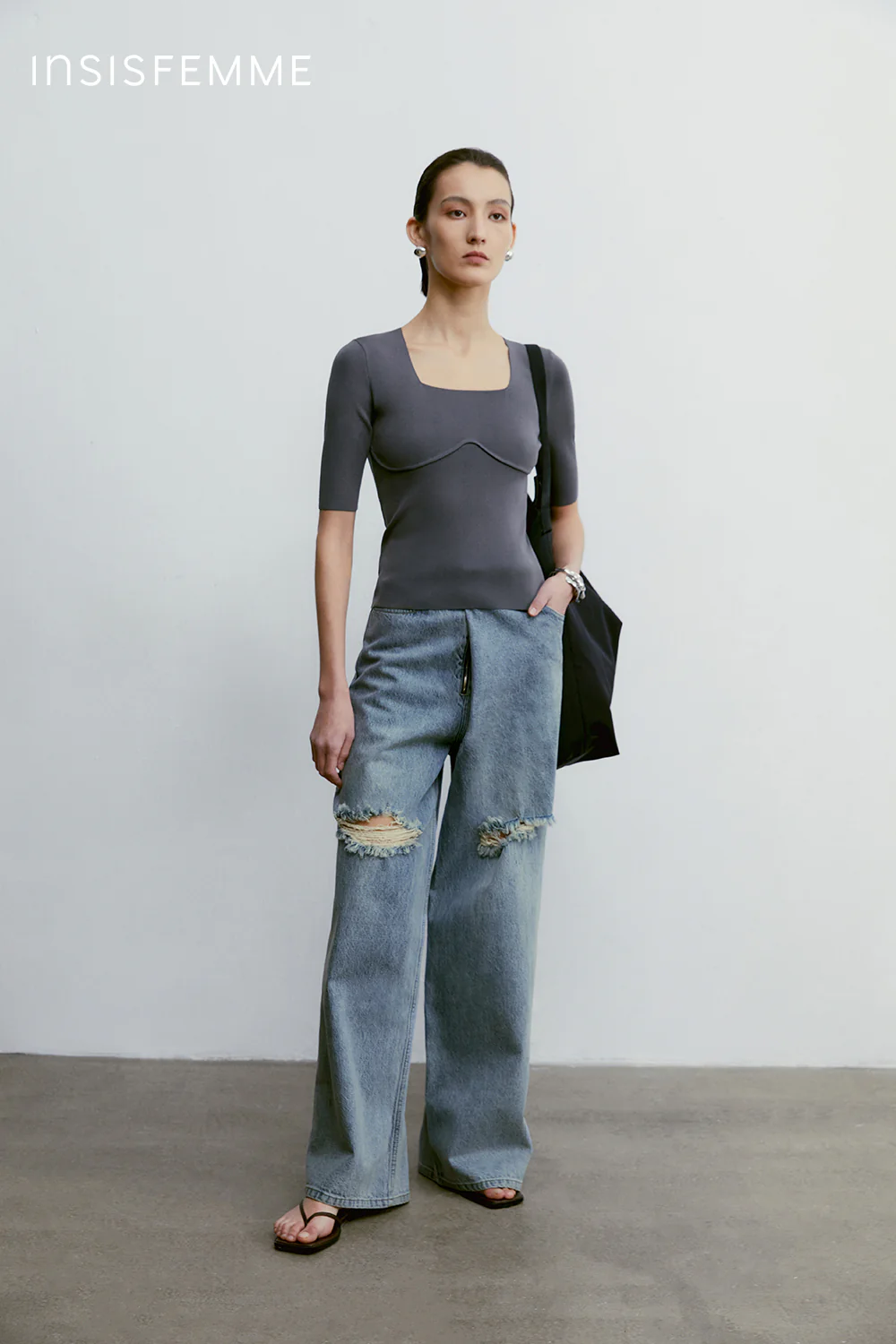 [Final Sale] Square-neck Knitted Tee - Image 48