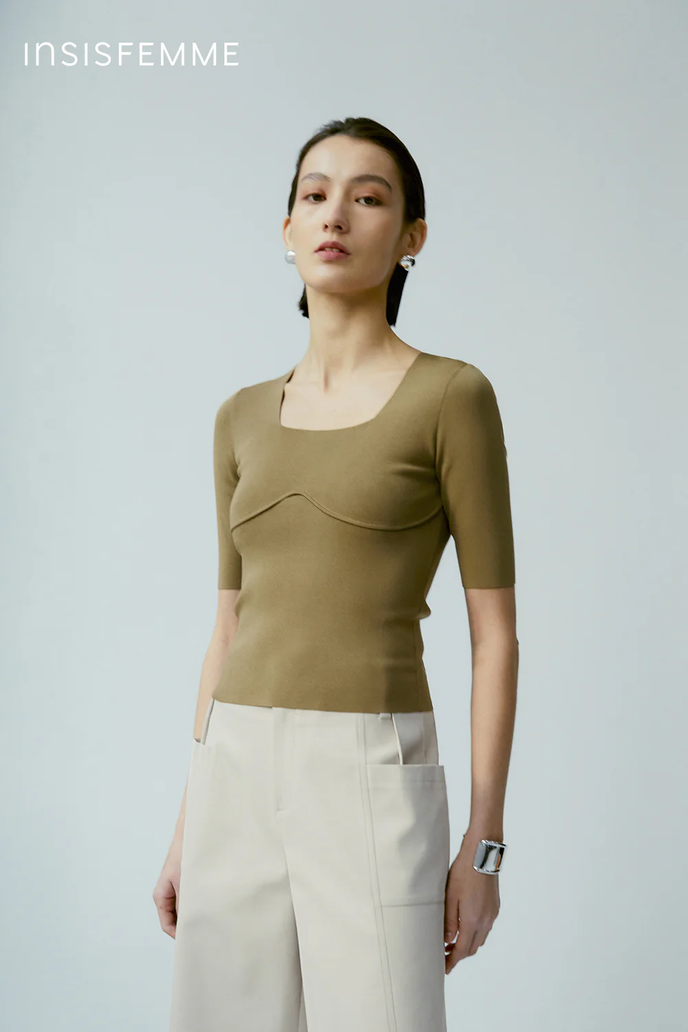 [Final Sale] Square-neck Knitted Tee - Image 6