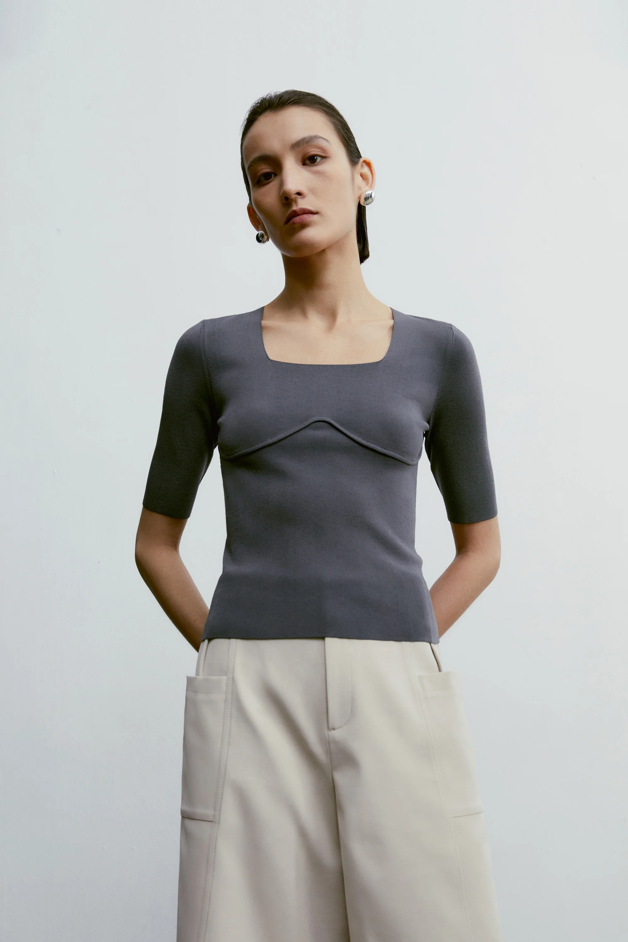 [Final Sale] Square-neck Knitted Tee - Image 7