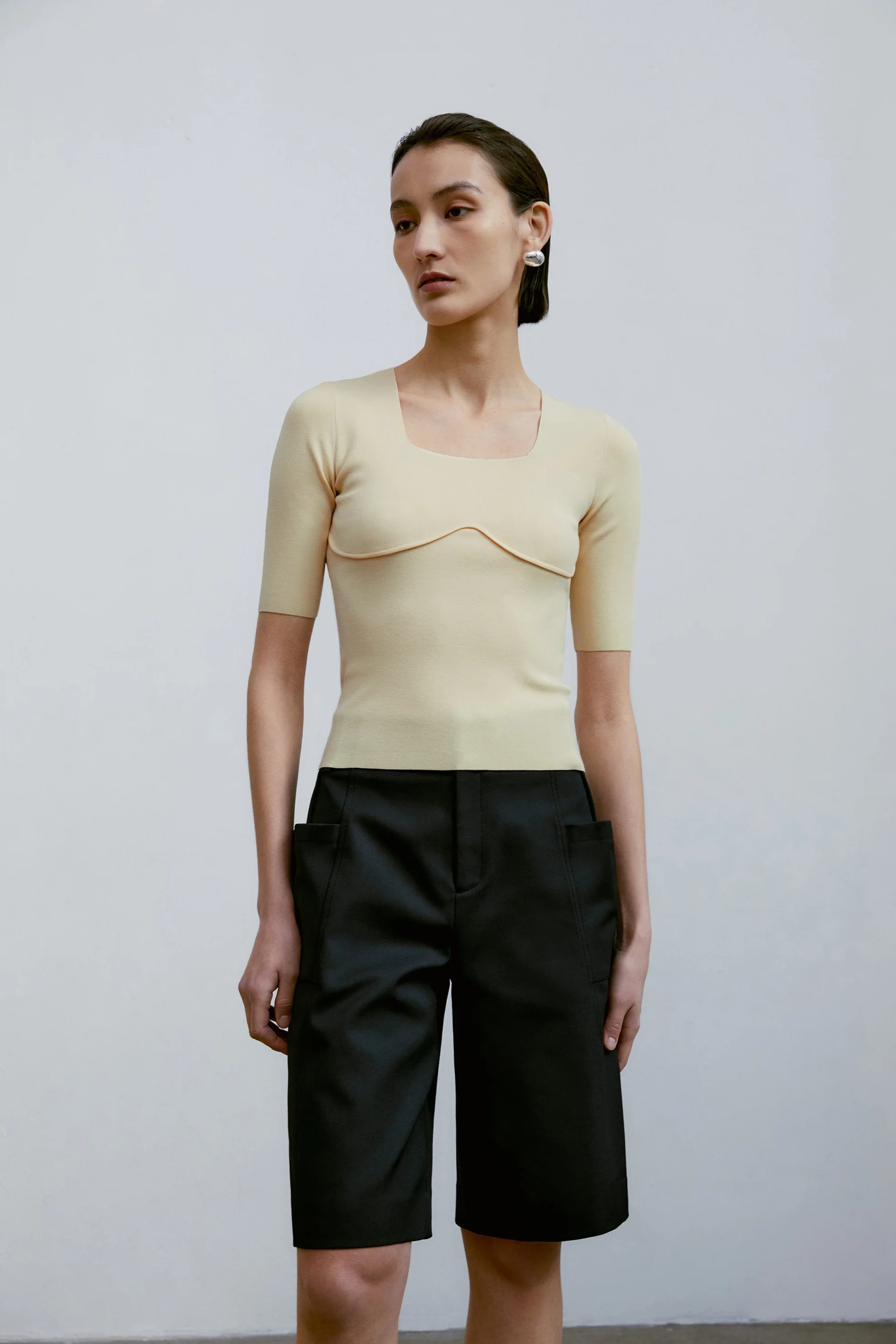 [Final Sale] Square-neck Knitted Tee - Image 8