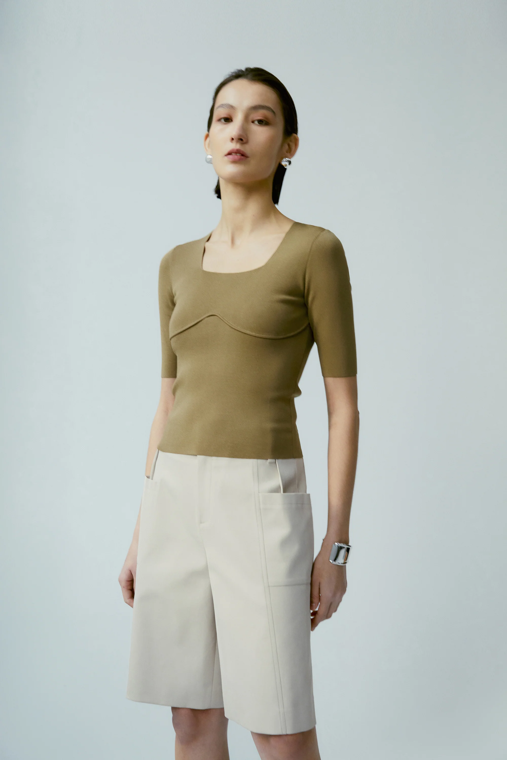 [Final Sale] Square-neck Knitted Tee - Image 9