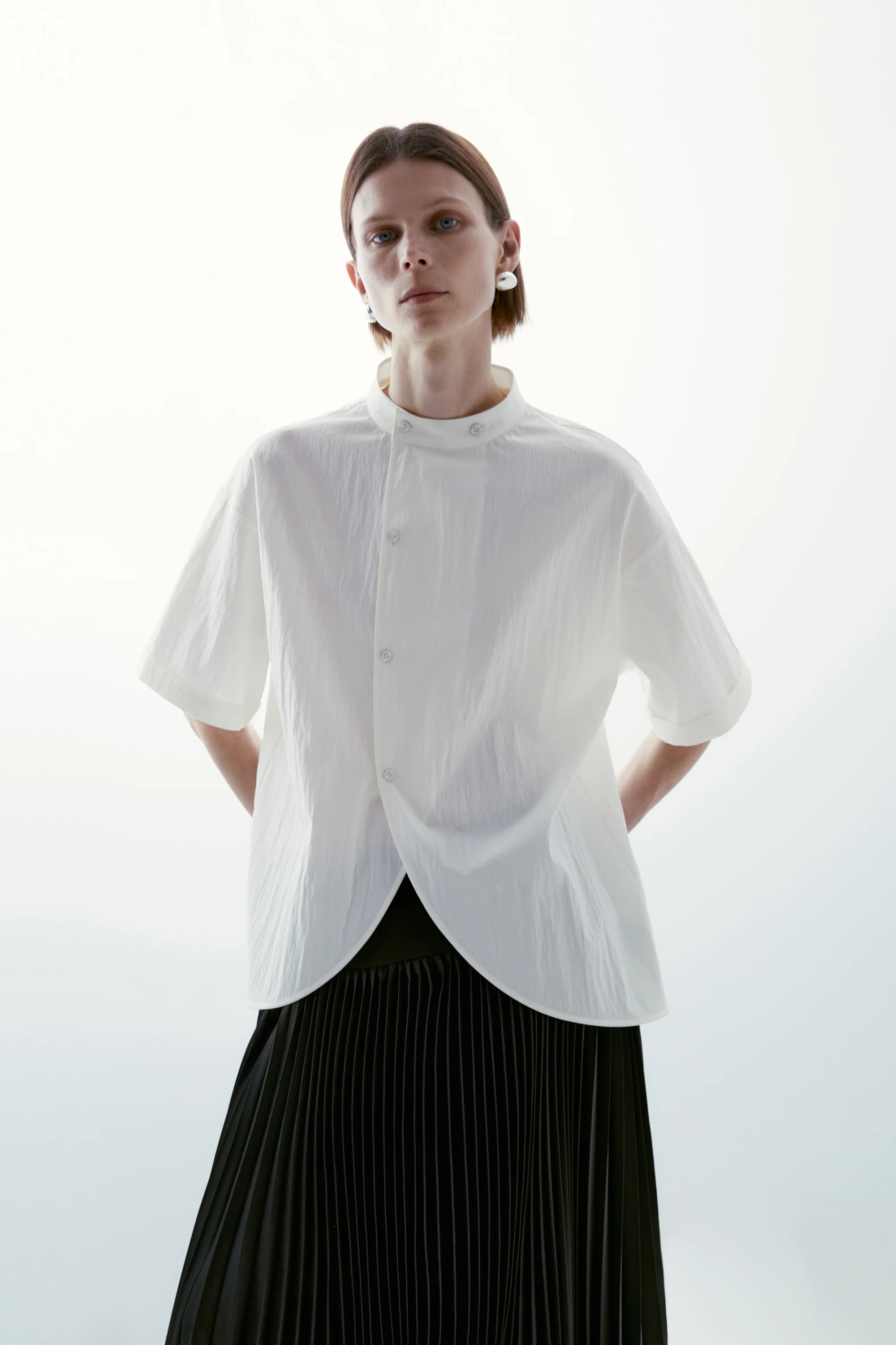 Stand-collar Cotton Blouse