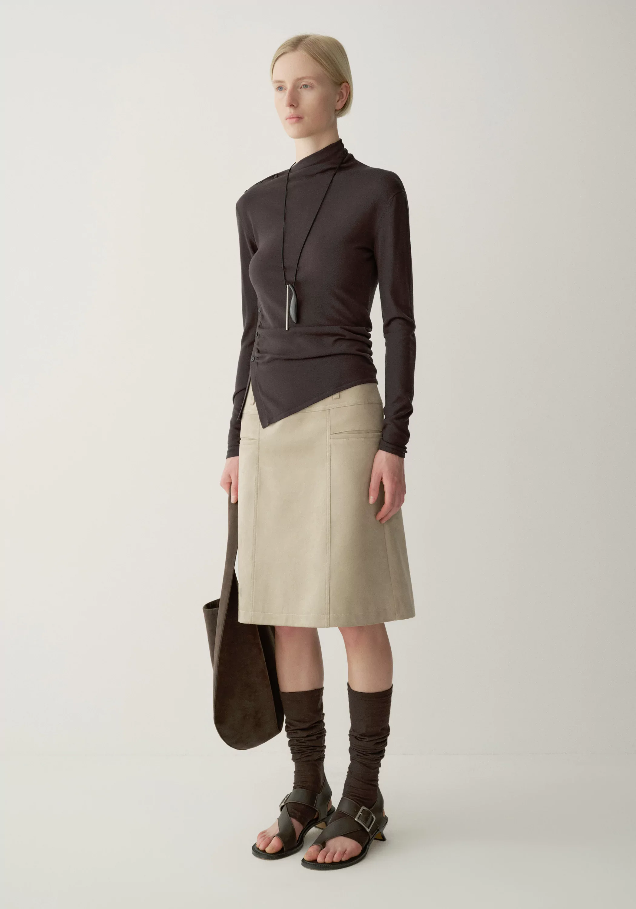 Suded-effect Straight Skirt - Image 4