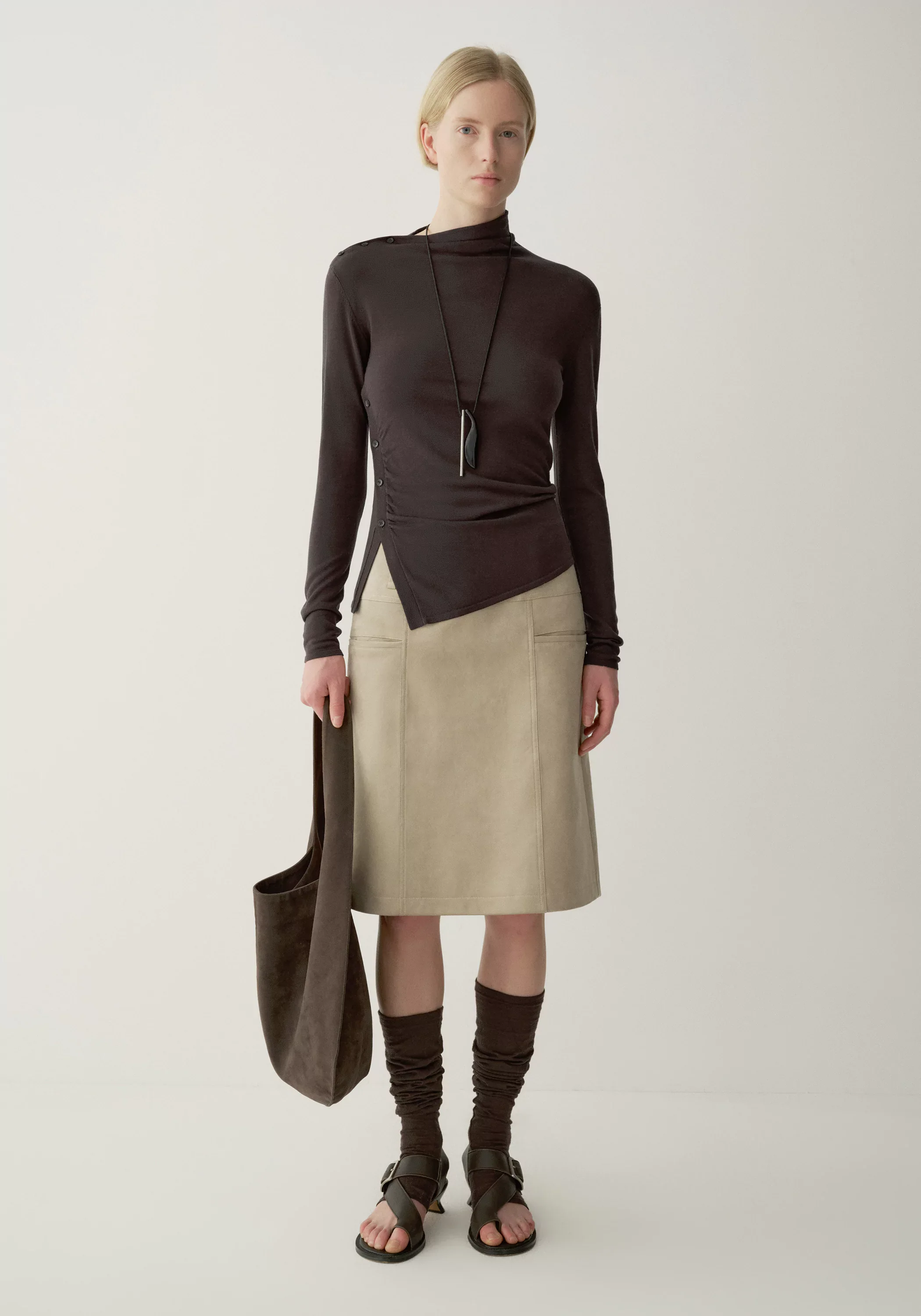 Suded-effect Straight Skirt - Image 5