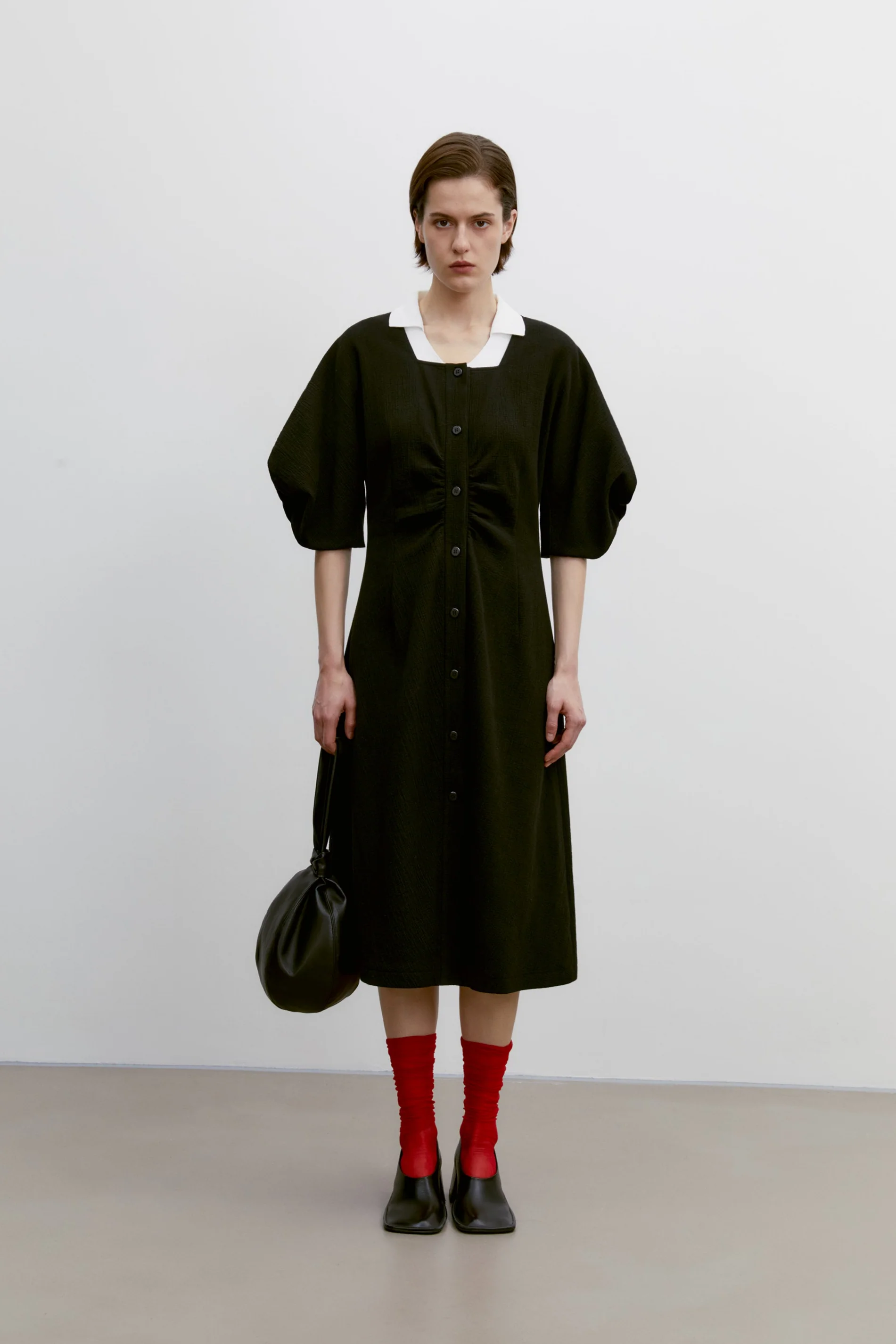 Textured Bubble-sleeve Dress - Image 3