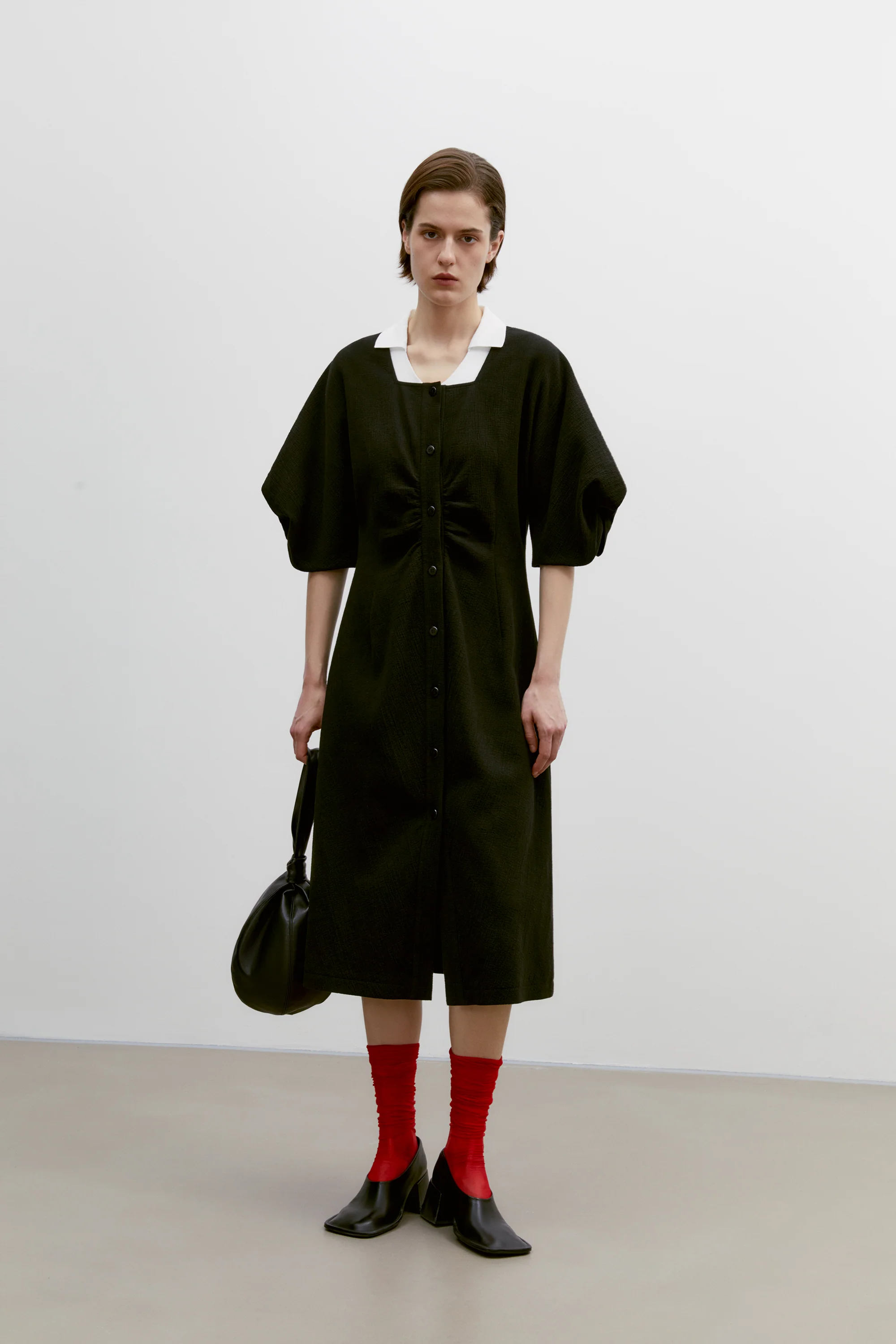 Textured Bubble-sleeve Dress - Image 4