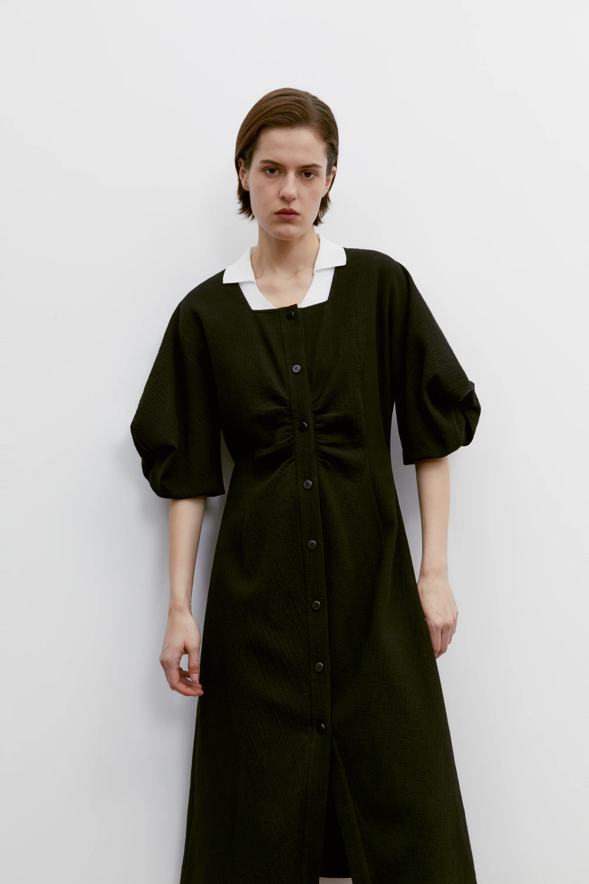 Textured Bubble-sleeve Dress - Image 7