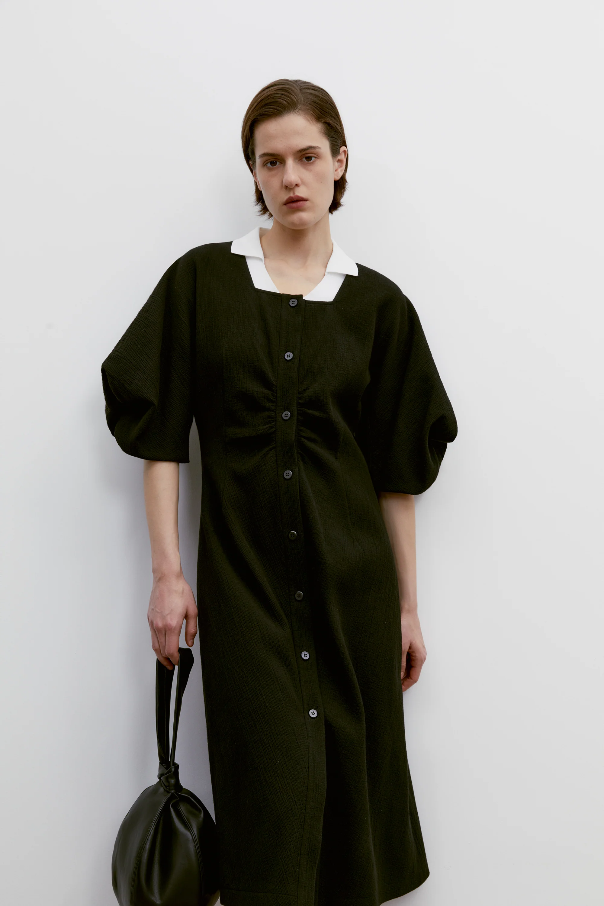 Textured Bubble-sleeve Dress - Image 8