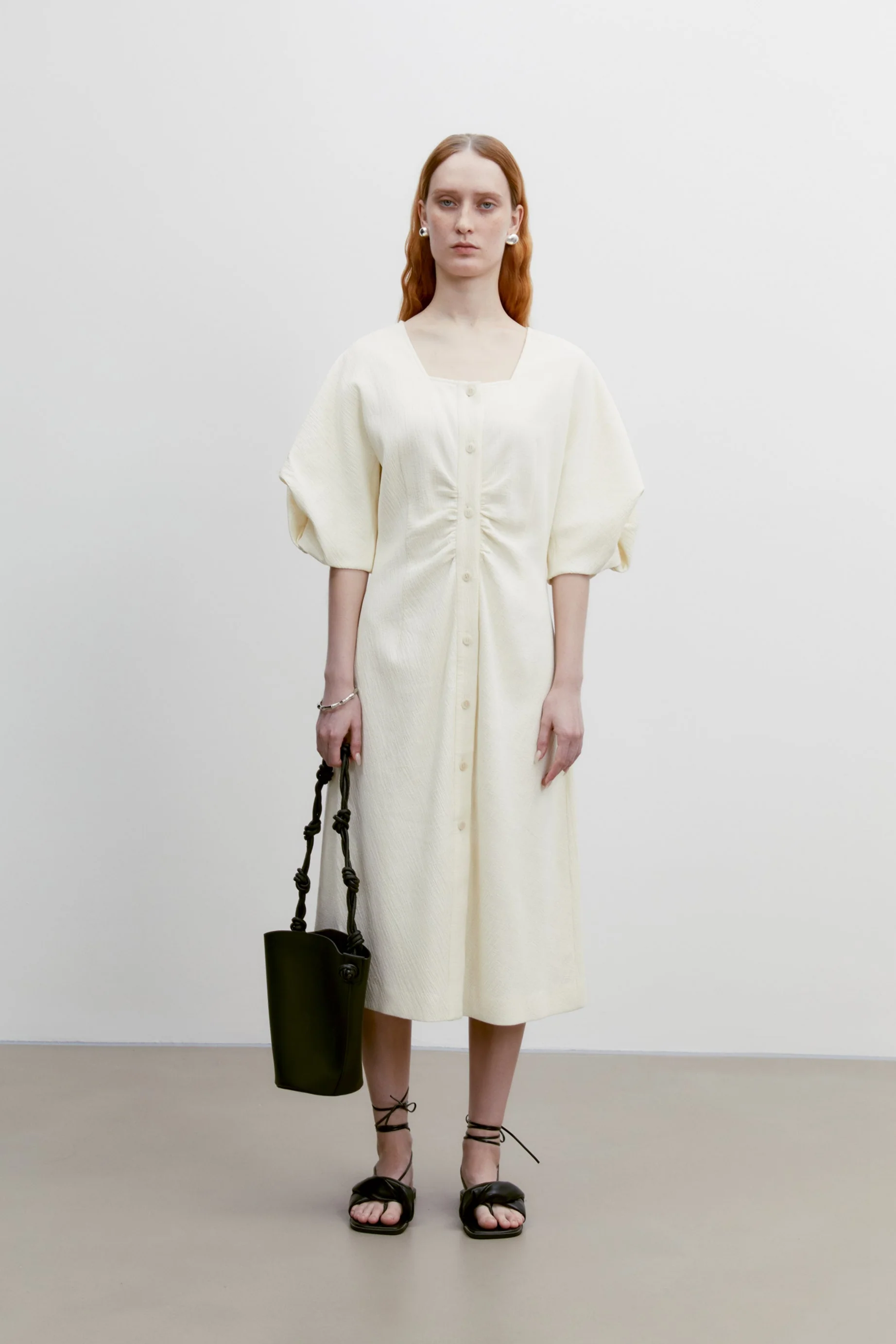 Textured Bubble-sleeve Dress - Image 9