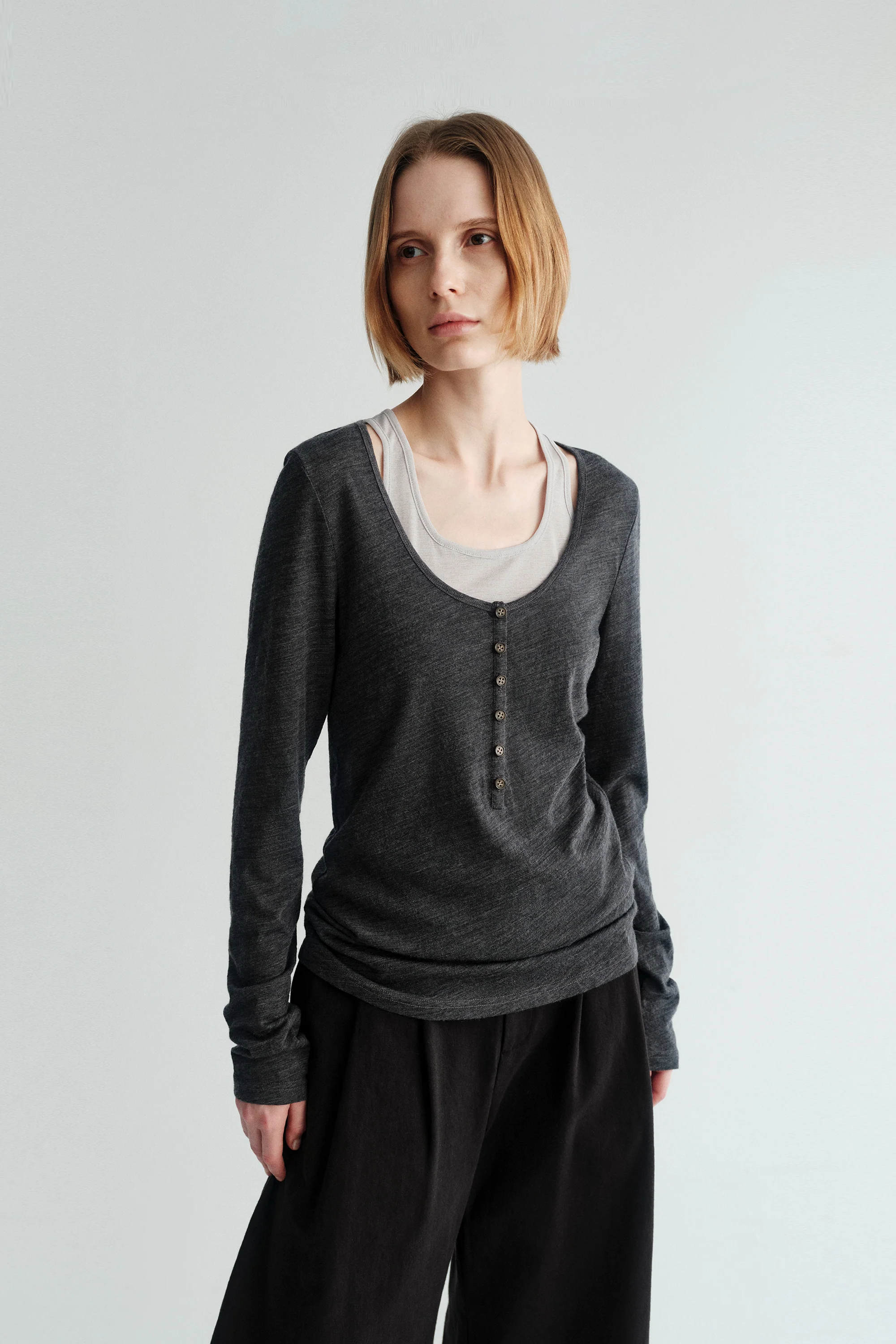 Wool Henley Collar Shirt