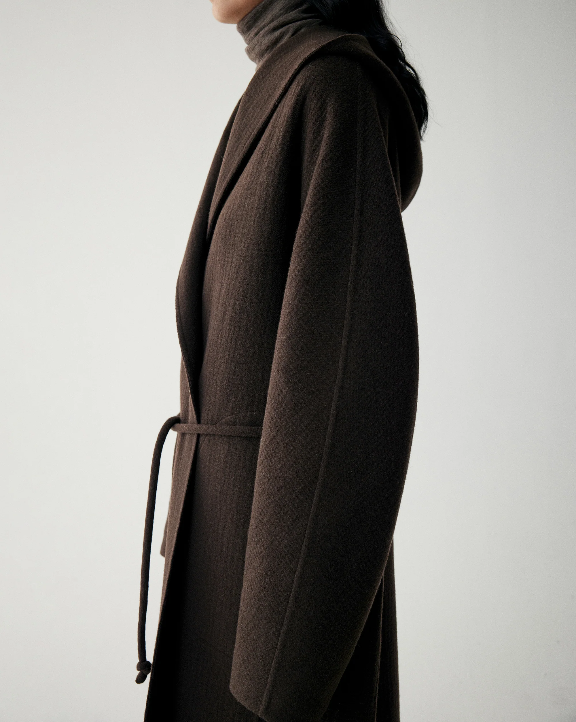Wool Hooded Long Wrap Coat - Image 10