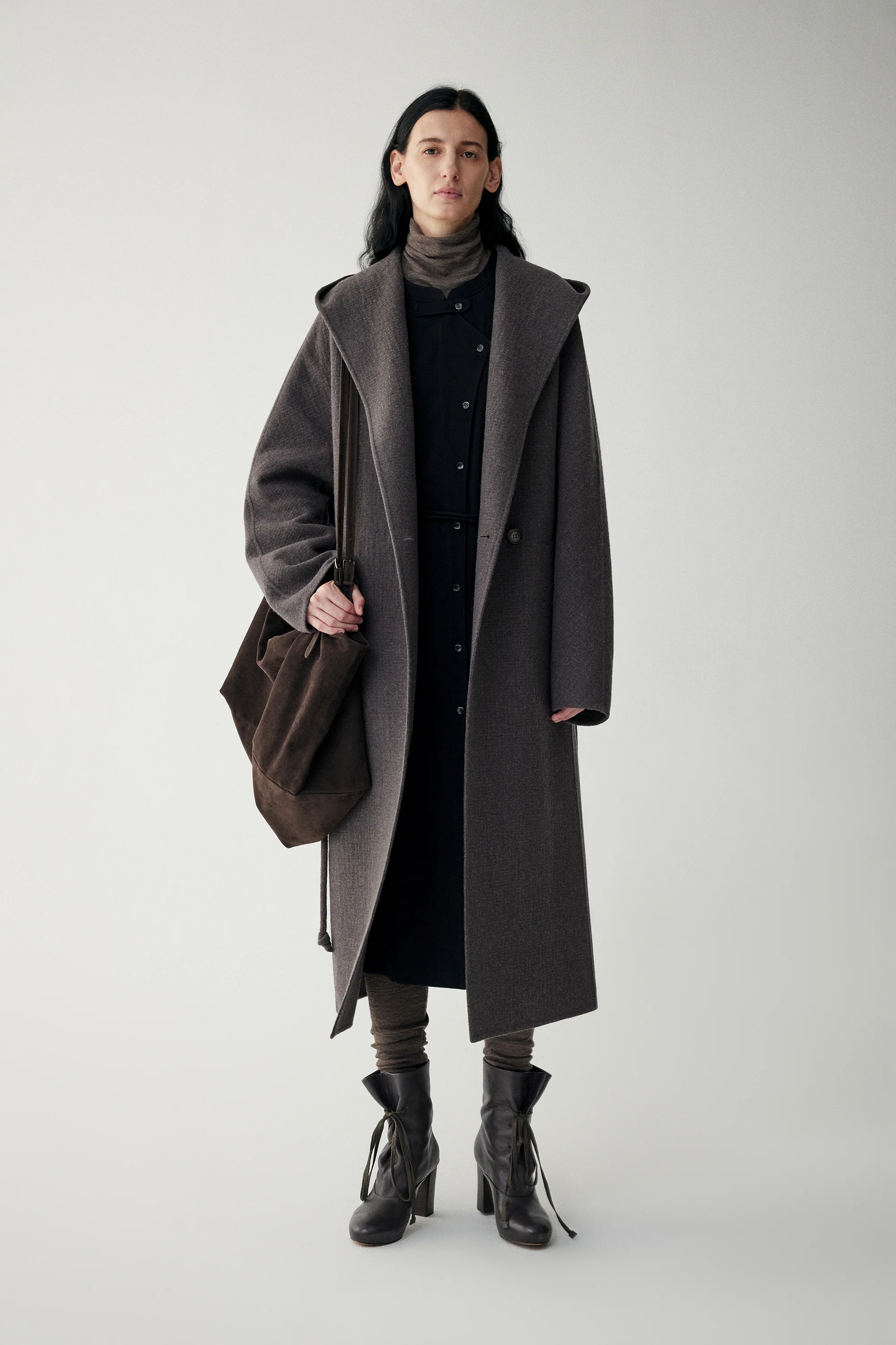 Wool Hooded Long Wrap Coat - Image 11