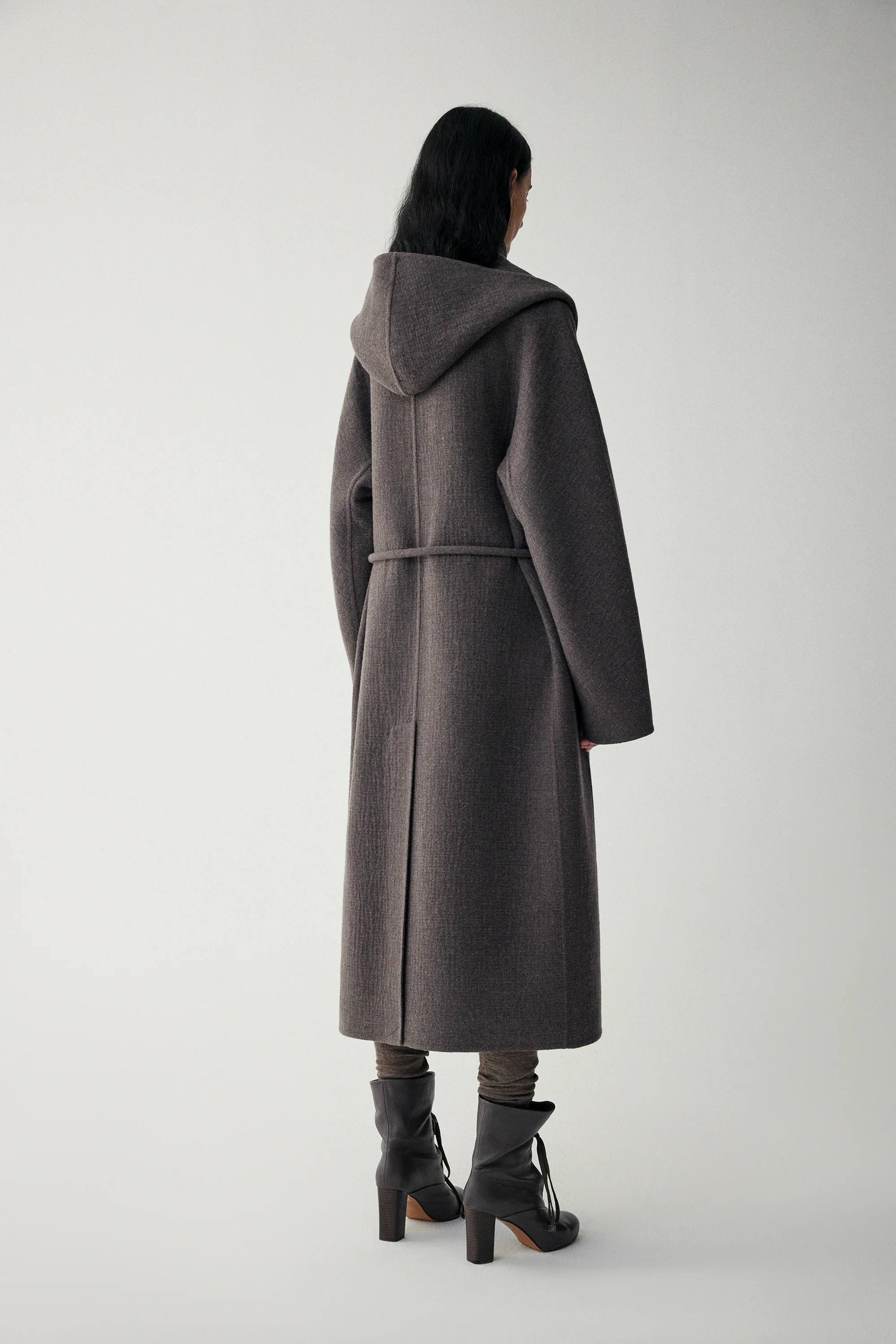 Wool Hooded Long Wrap Coat - Image 14