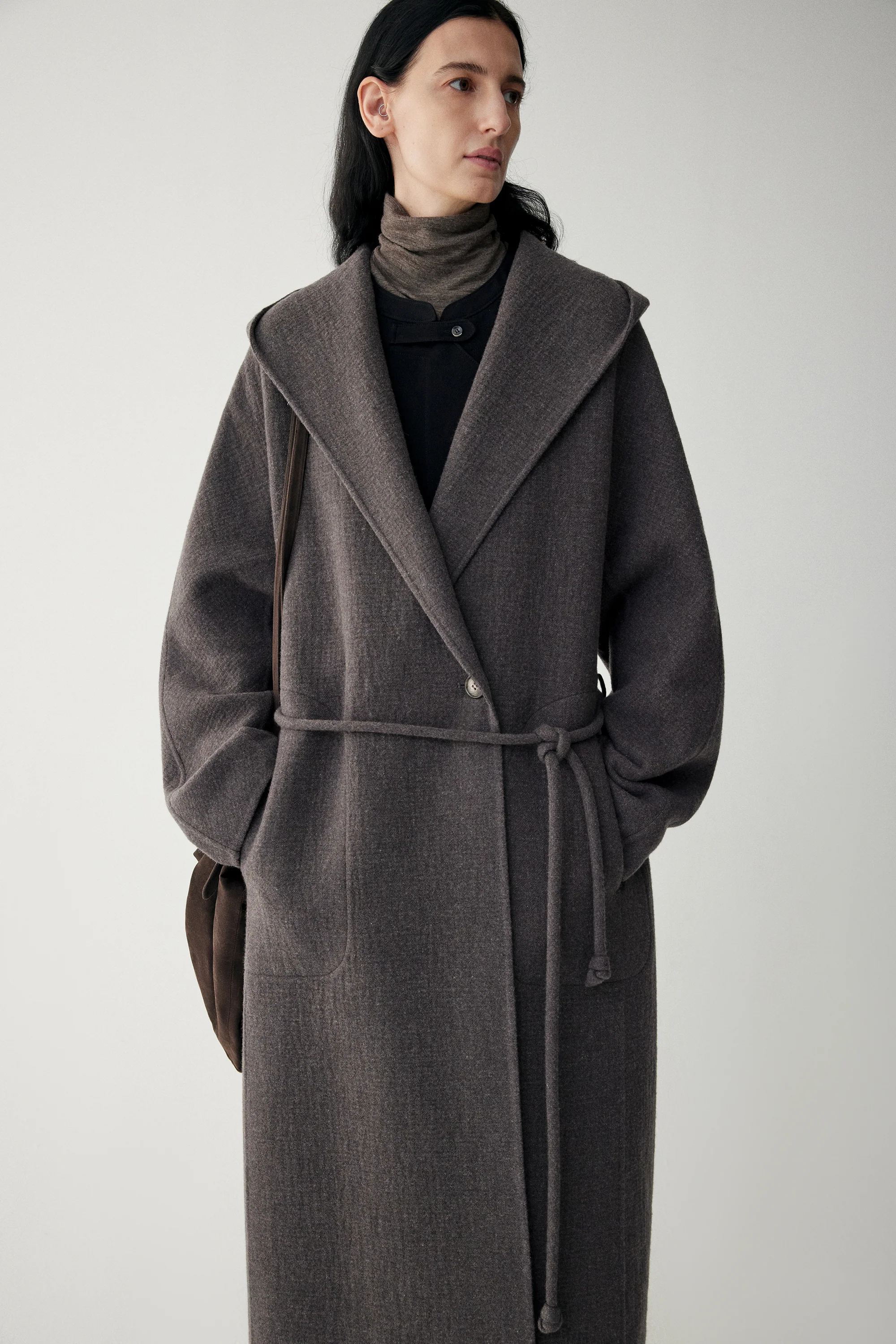 Wool Hooded Long Wrap Coat - Image 16