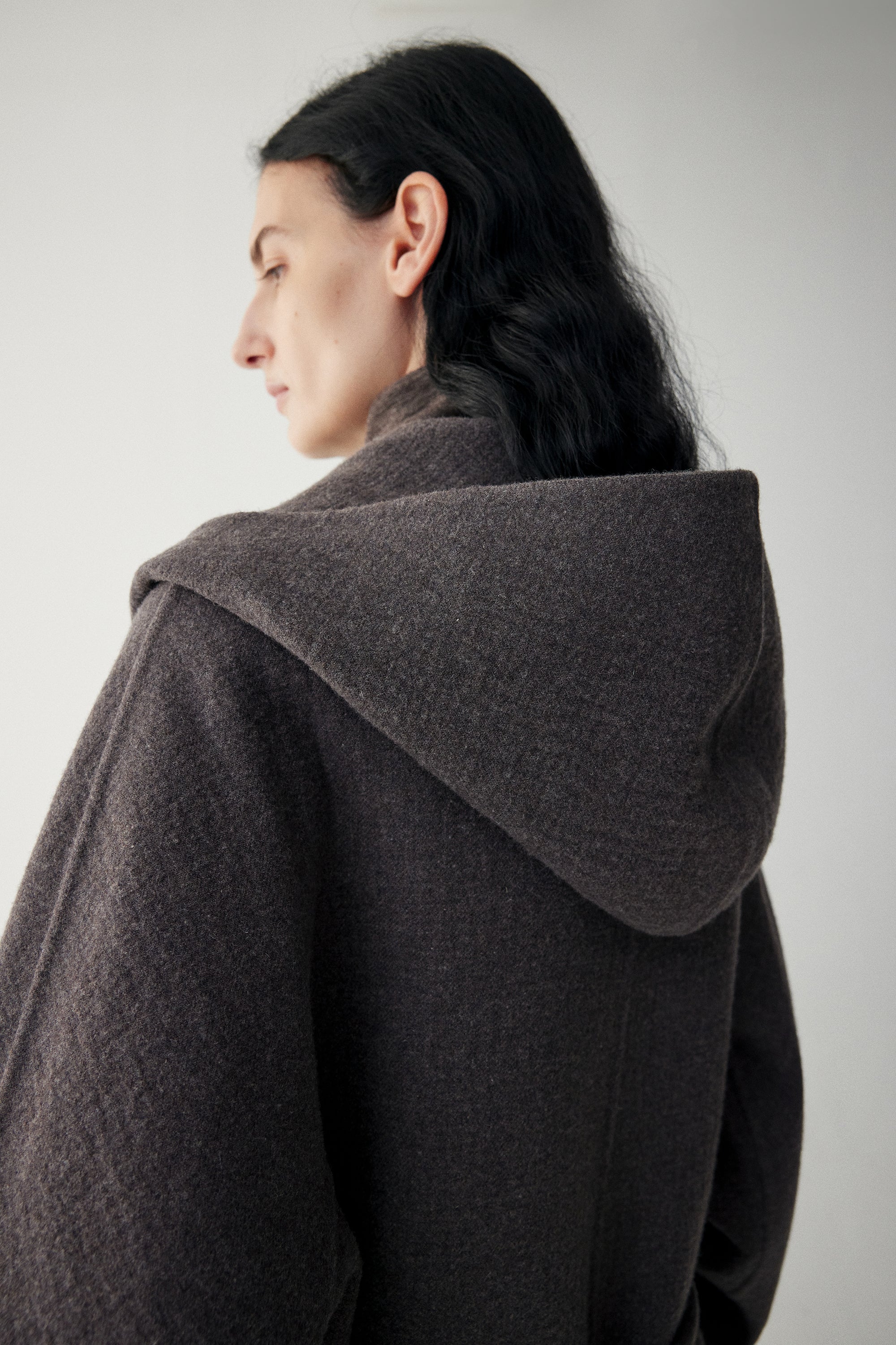 Wool Hooded Long Wrap Coat - Image 17