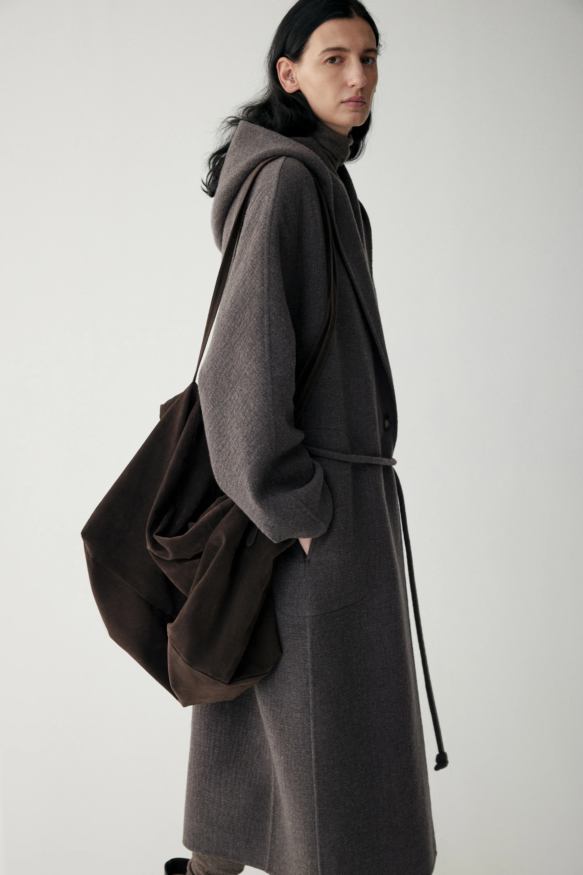 Wool Hooded Long Wrap Coat - Image 18