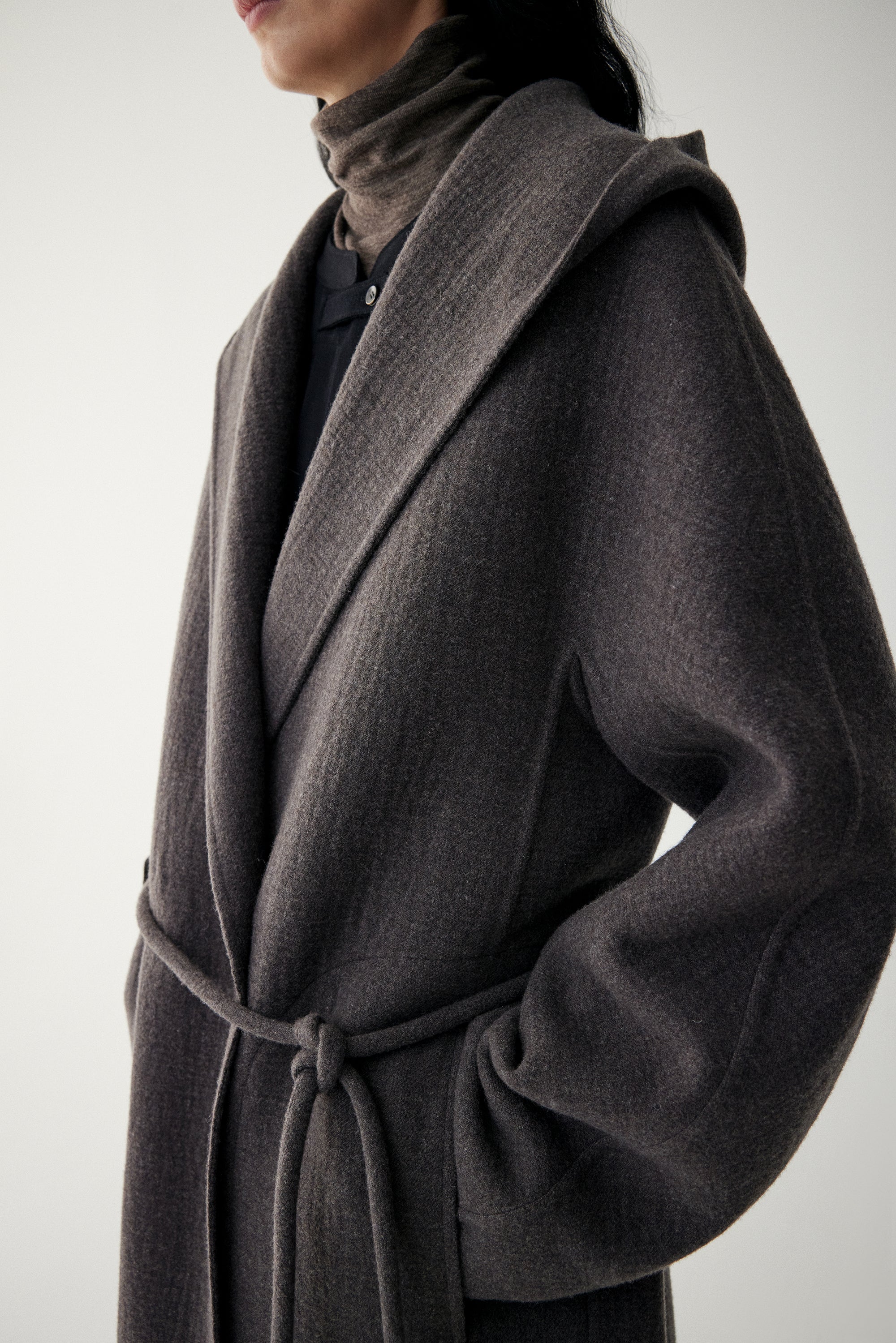 Wool Hooded Long Wrap Coat - Image 20