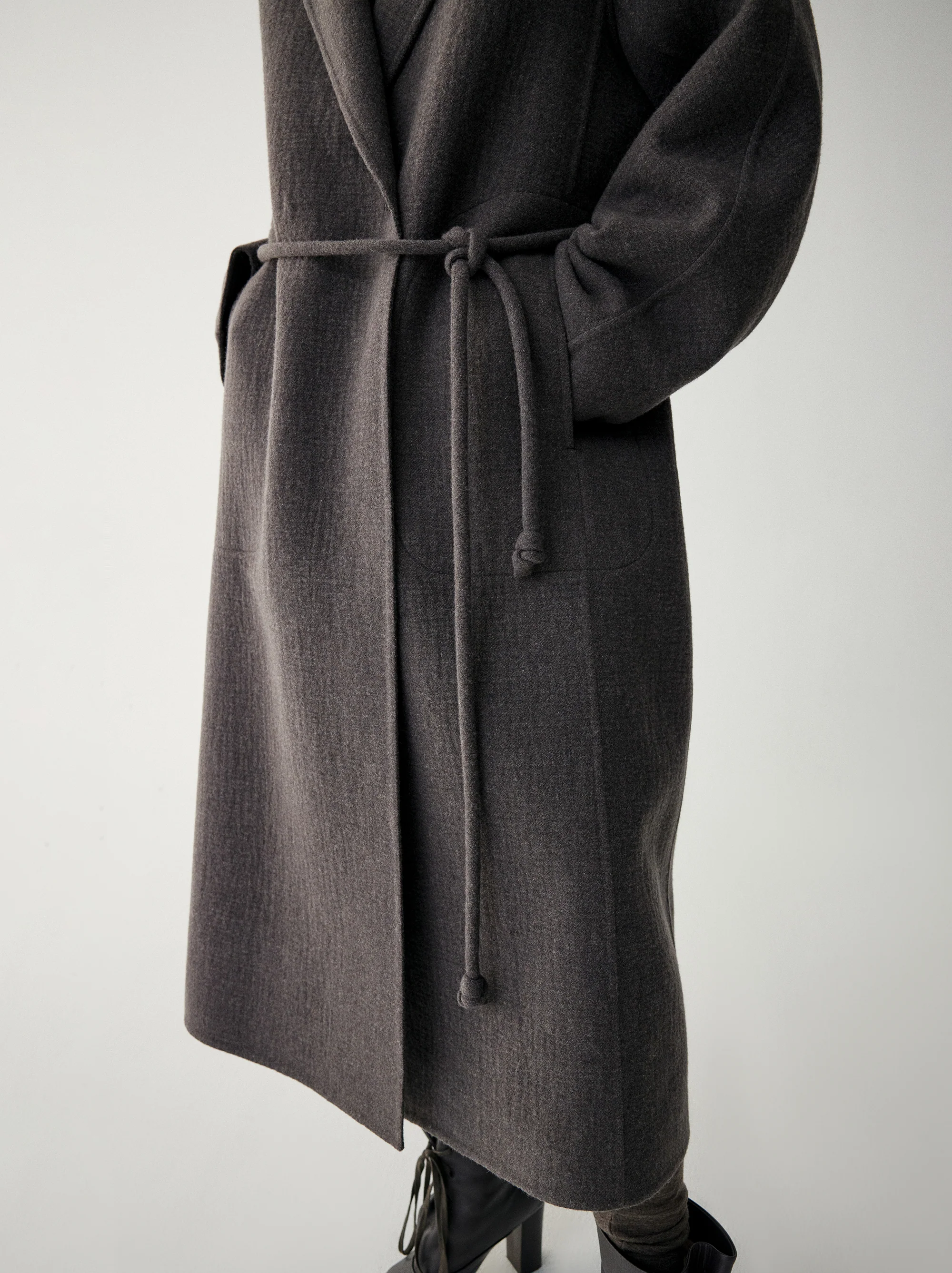 Wool Hooded Long Wrap Coat - Image 21