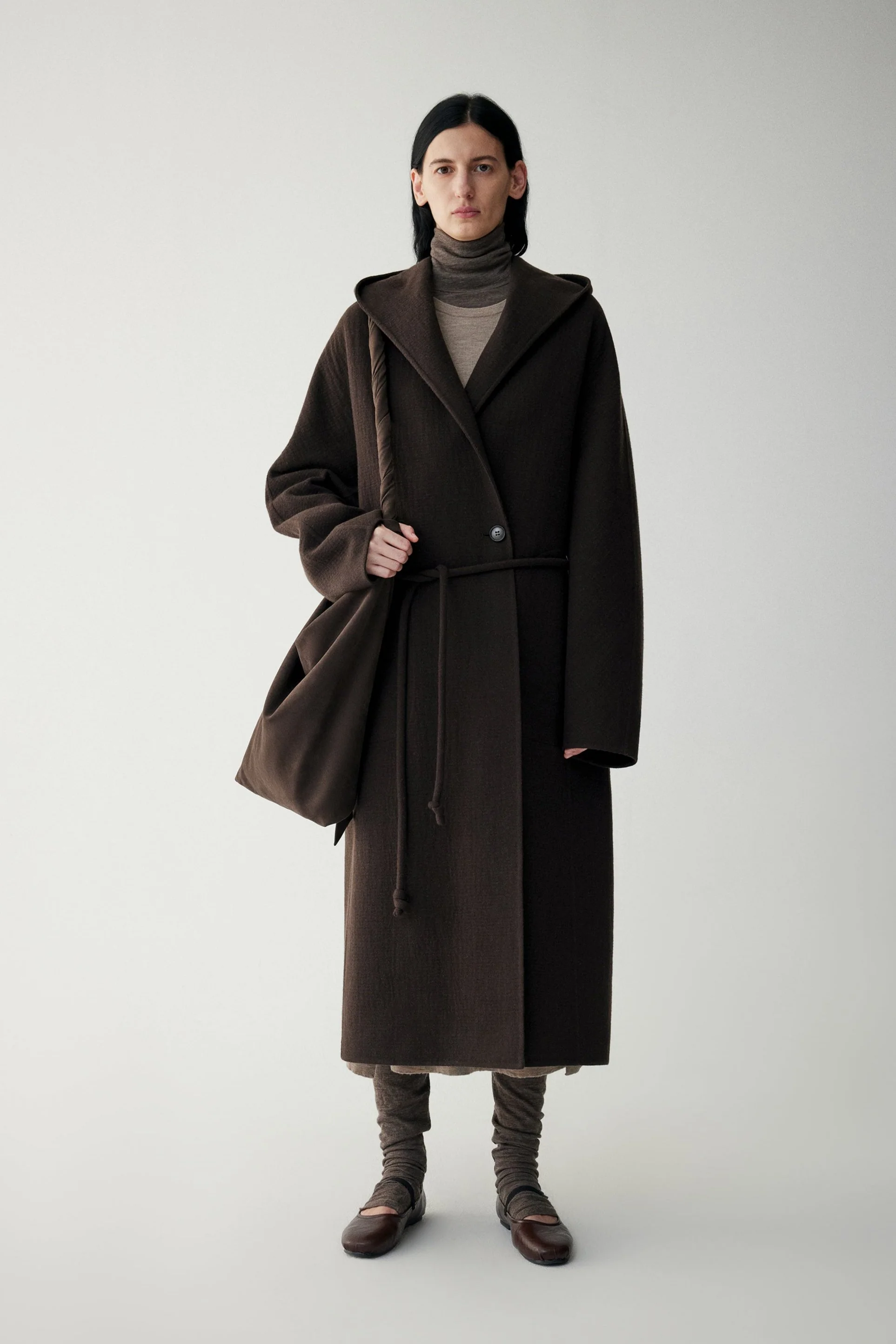 Wool Hooded Long Wrap Coat - Image 3