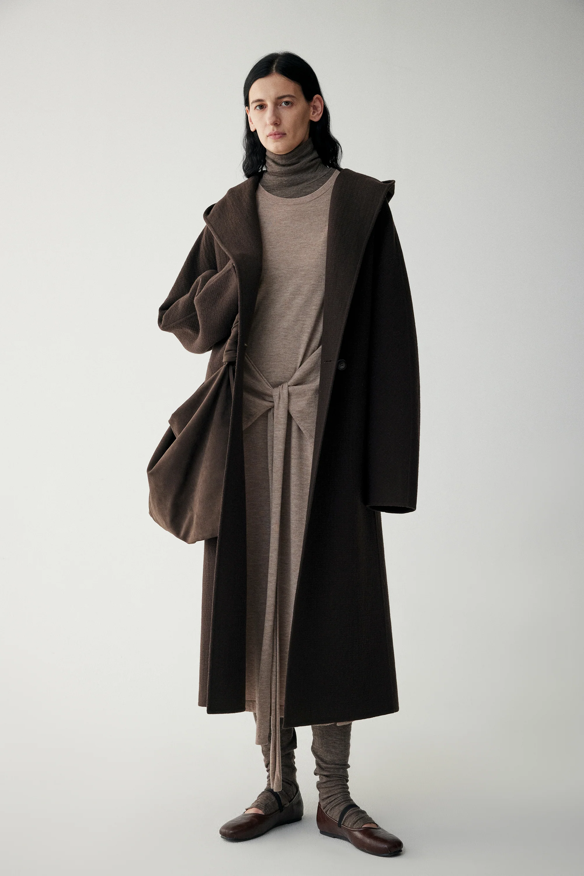Wool Hooded Long Wrap Coat - Image 4