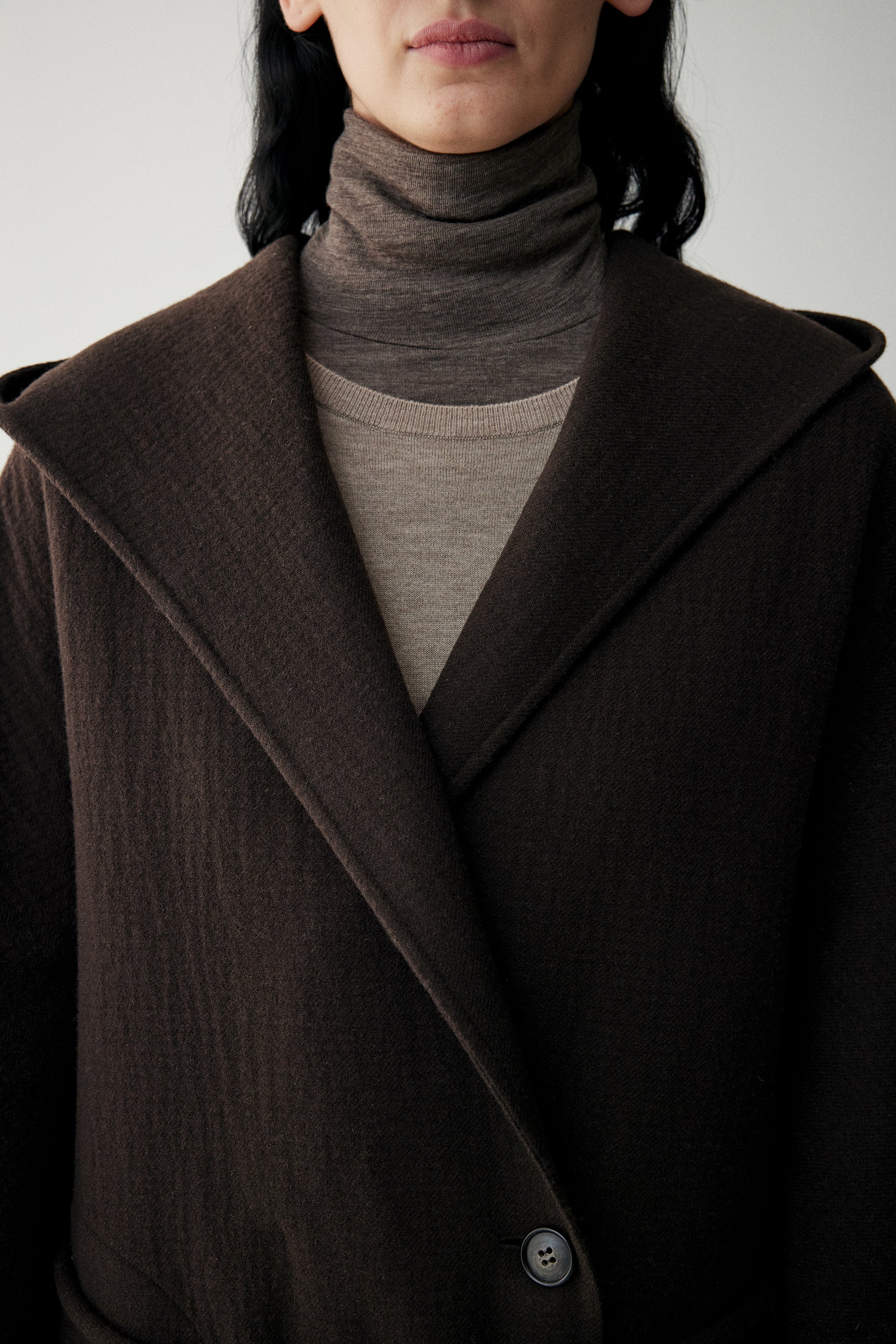 Wool Hooded Long Wrap Coat - Image 7
