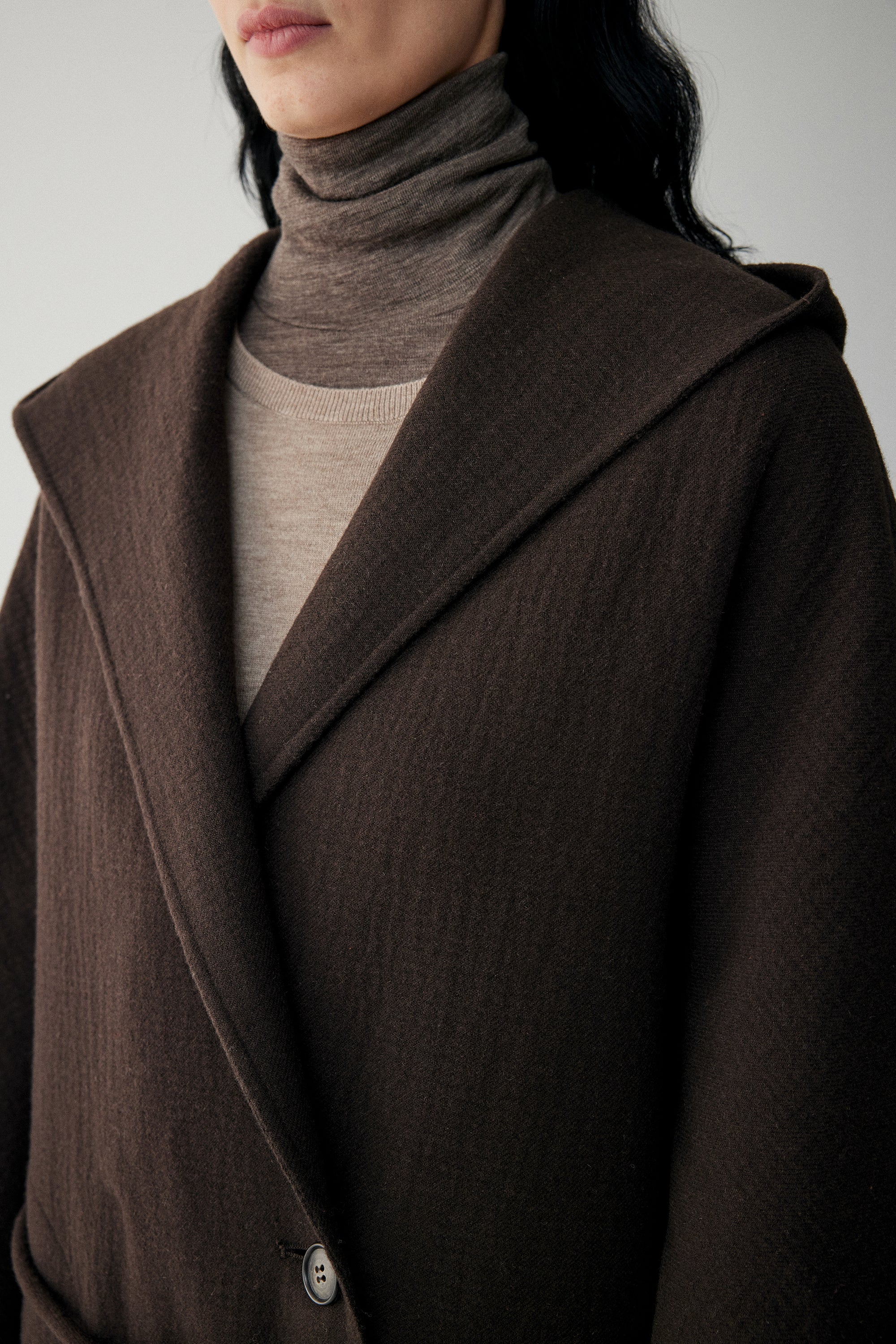 Wool Hooded Long Wrap Coat - Image 8