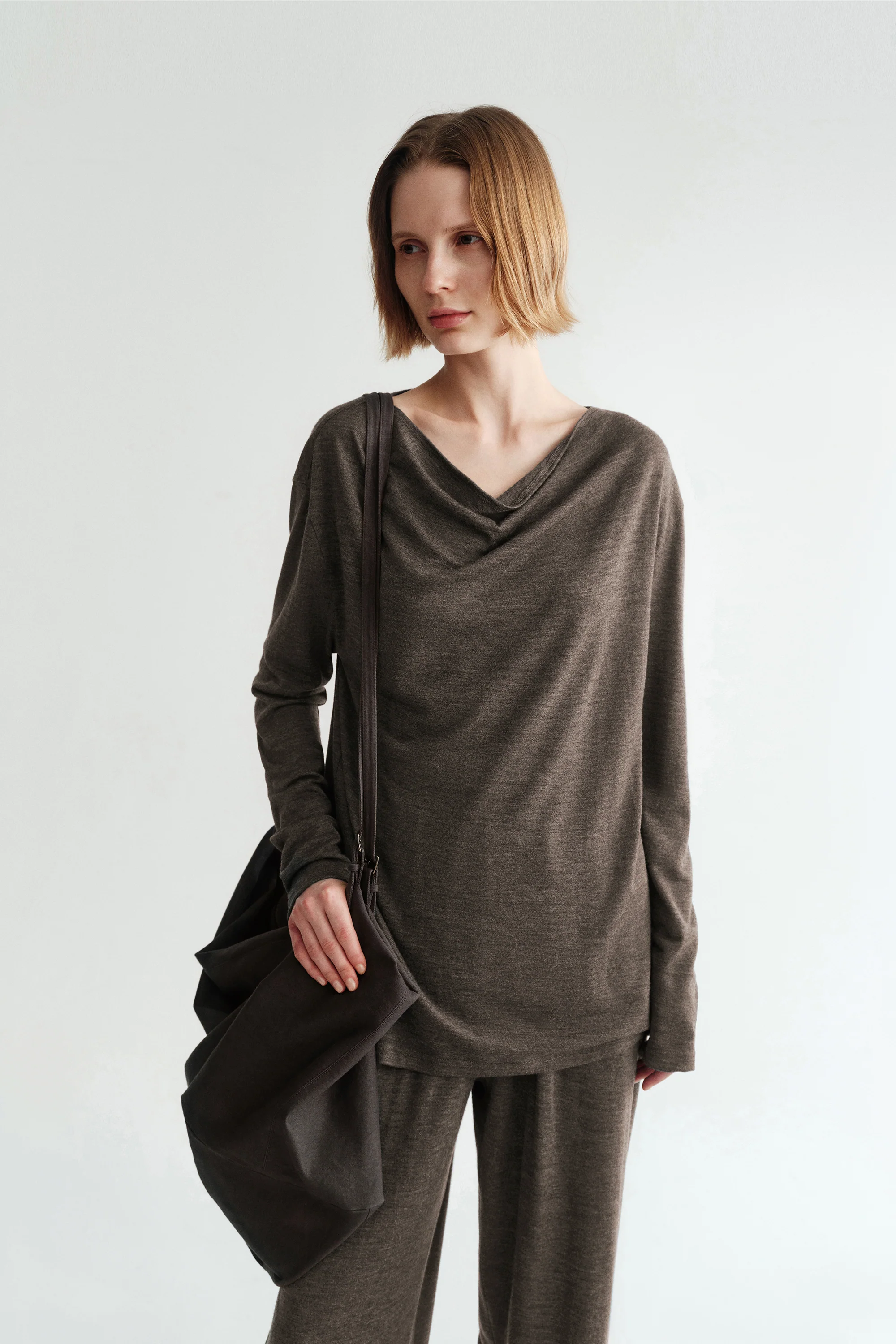 Wool Tencel Cowl Neck Top