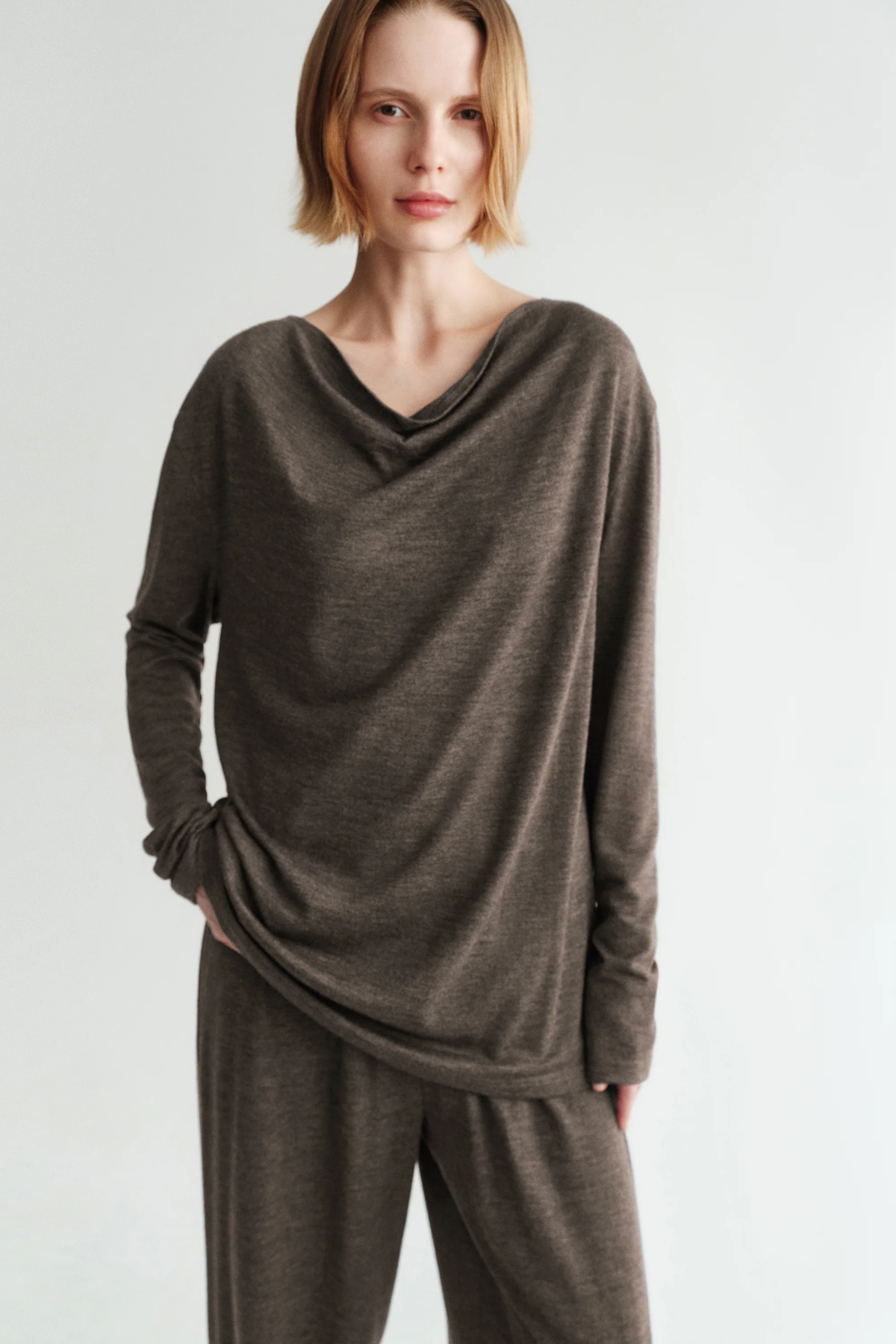 Wool Tencel Cowl Neck Top - Image 5