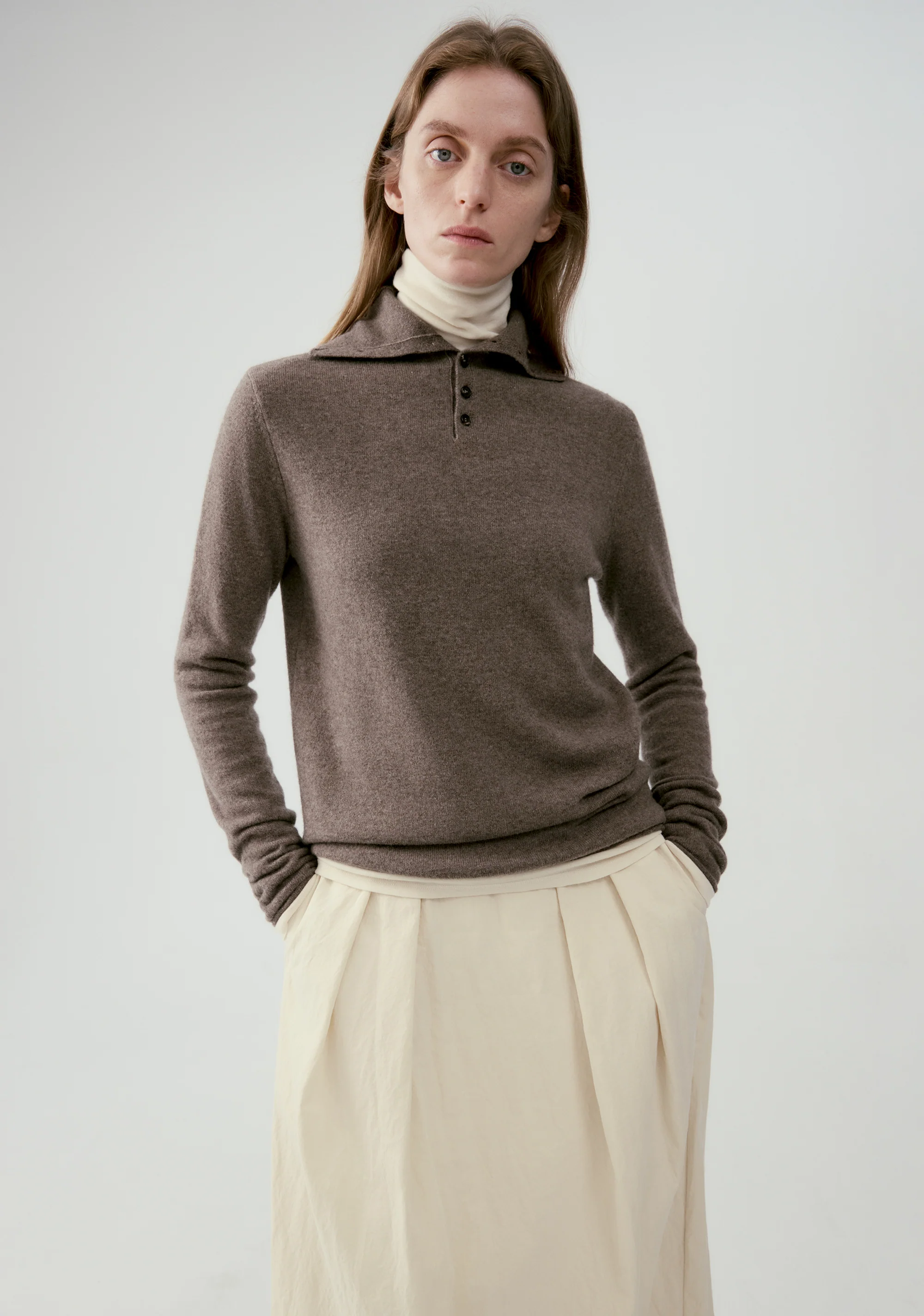 Slim-fit Stand Collar Yak Wool Knit Top - Image 3